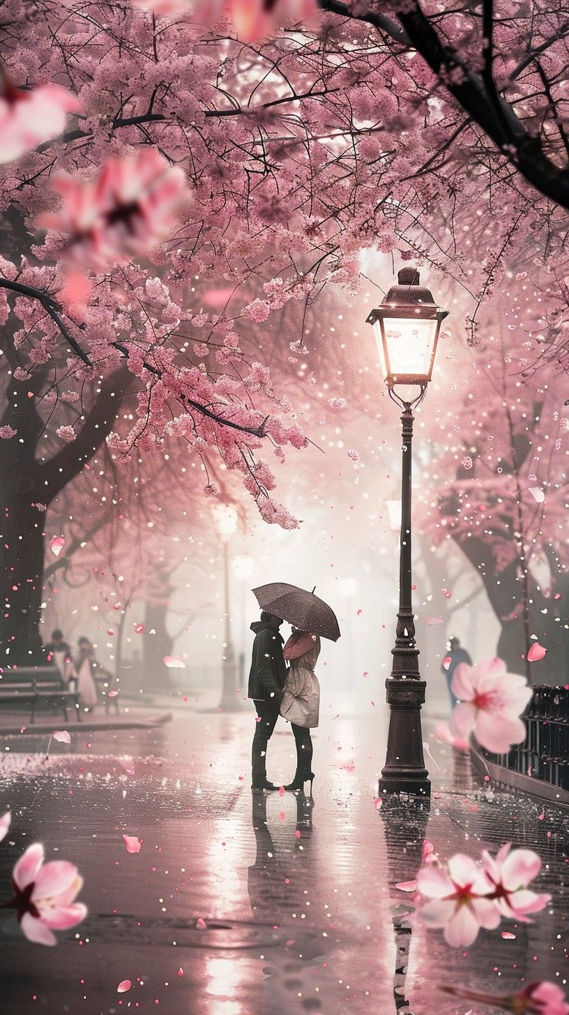 816x1456 Free Rainy Sakura Walk Image, Sakura, Umbrella