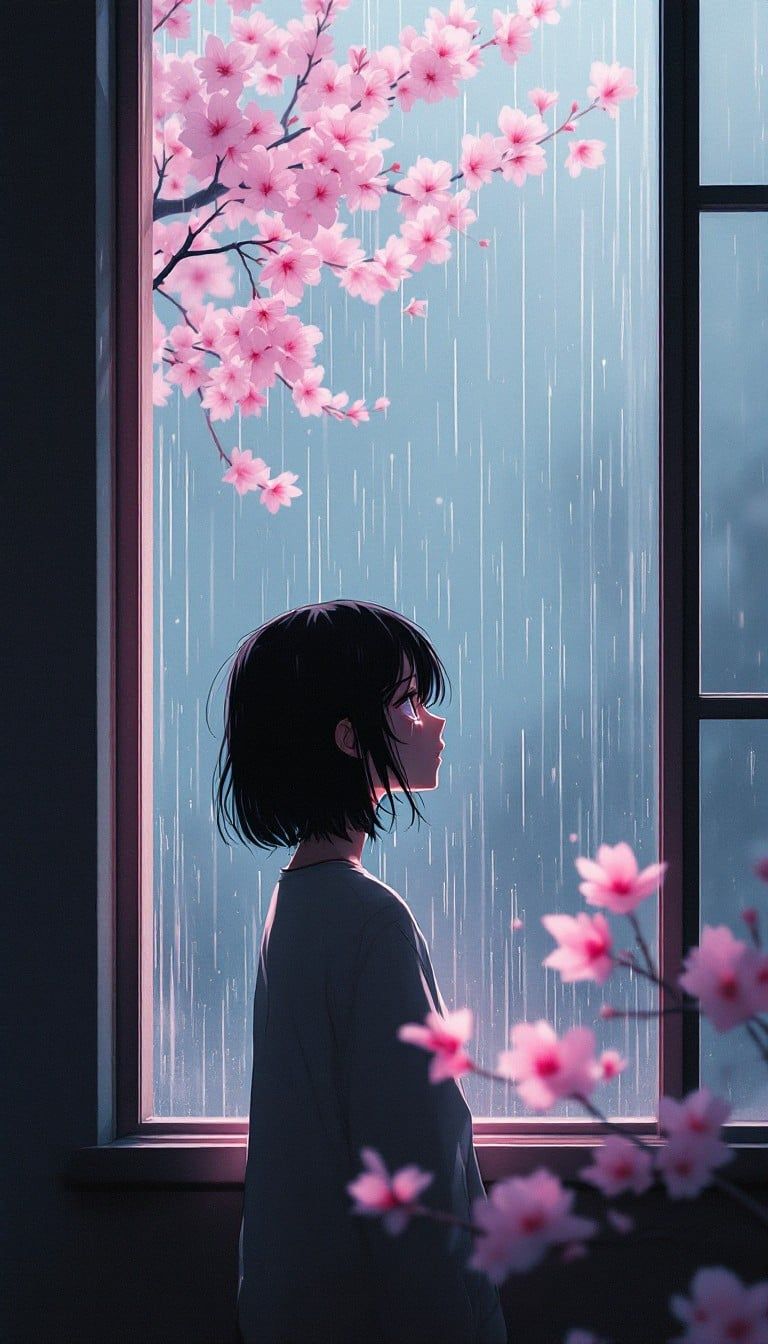 768x1344 Free Blossoms Through Rain Image, Rain, Sakura