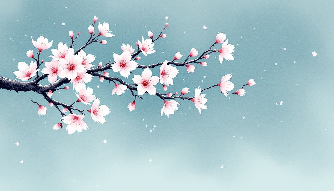 1344x768 Free Rainy Sakura Stroll Image, Sakura, Umbrella
