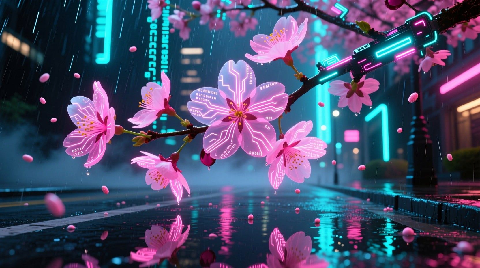 1664x928 Free Digital Sakura Glow Image, Sakura, Neon
