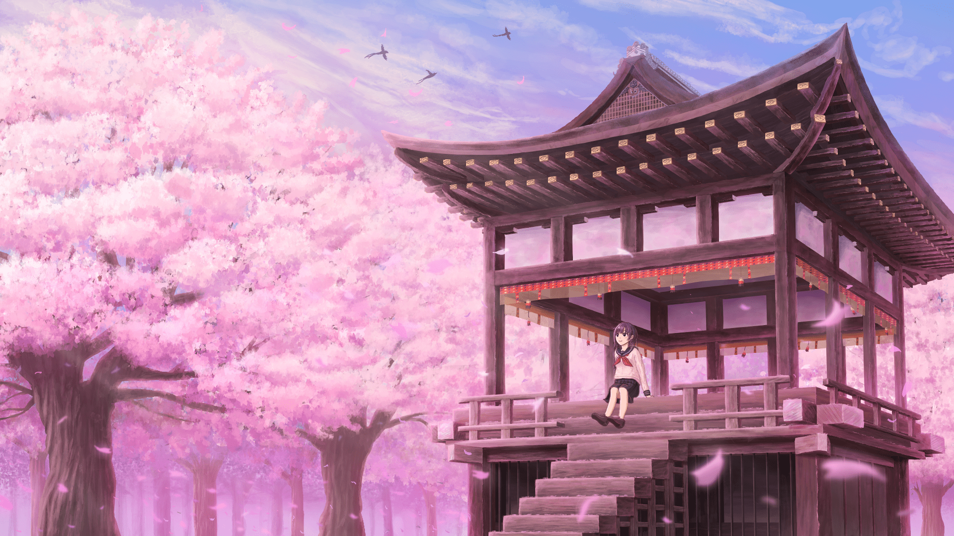 1920x1080 Sakura Dreams: HD Anime Cherry Blossom Serenity Wallpaper by しゅろく/shurockx1080