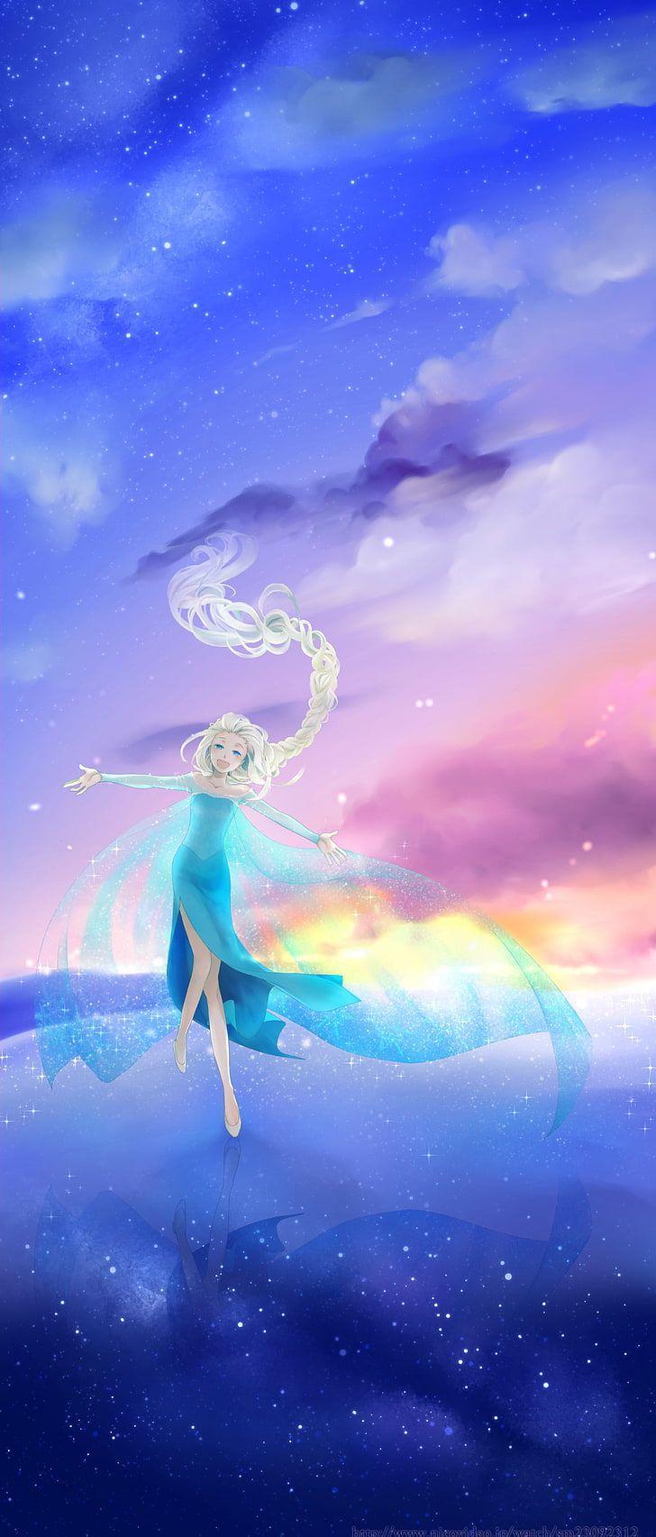 728x1706 HD wallpaper: cartoon, Frozen (movie), fan art, Princess Elsa, one person