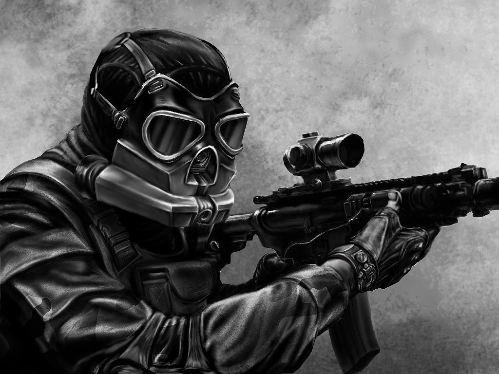 1024x768 Gas Mask Soldier