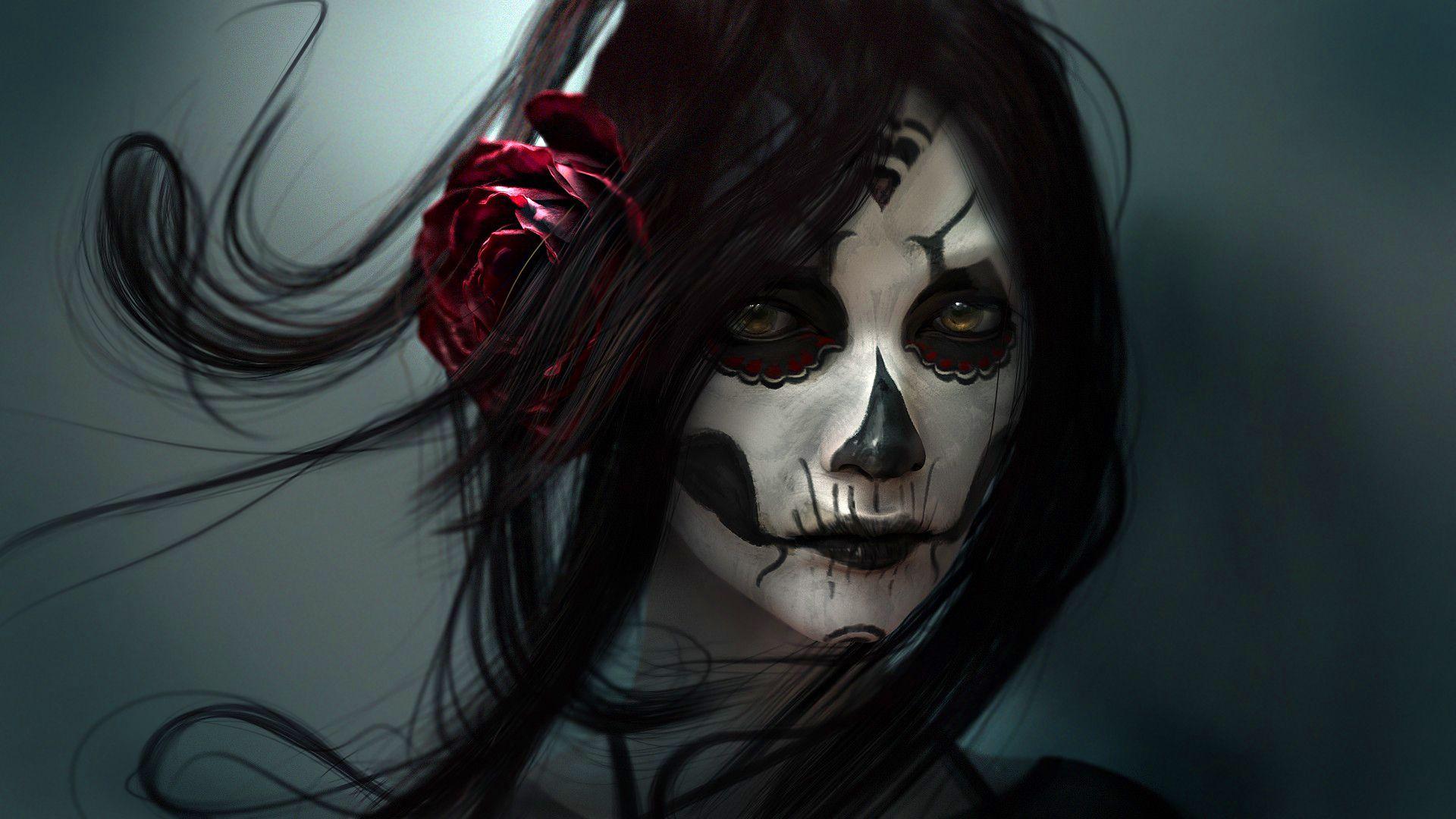 1920x1080 Skull Girl Wallpaper HD Wallpaper