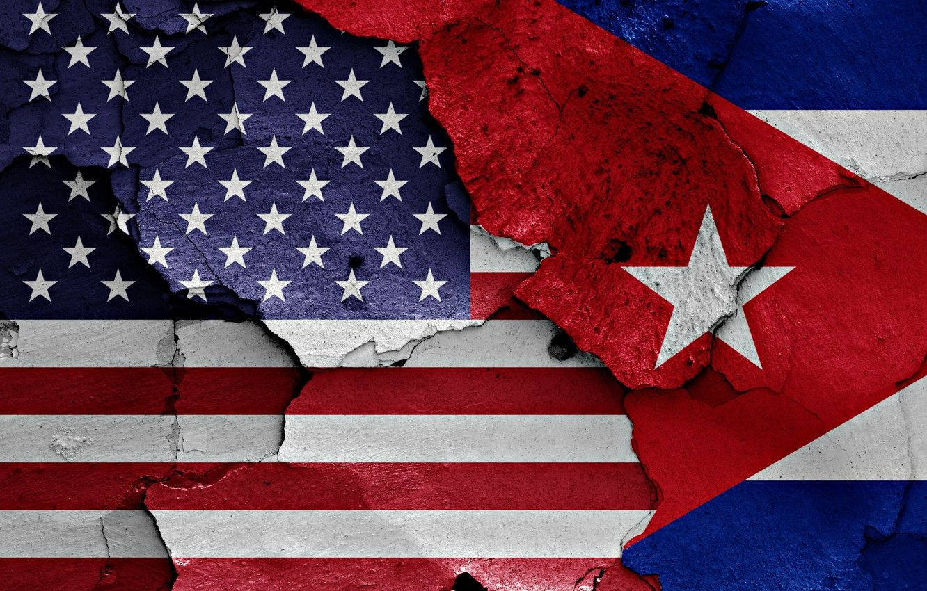 1332x850 Download Cuban Flag And USA Flag Torn Wallpaper