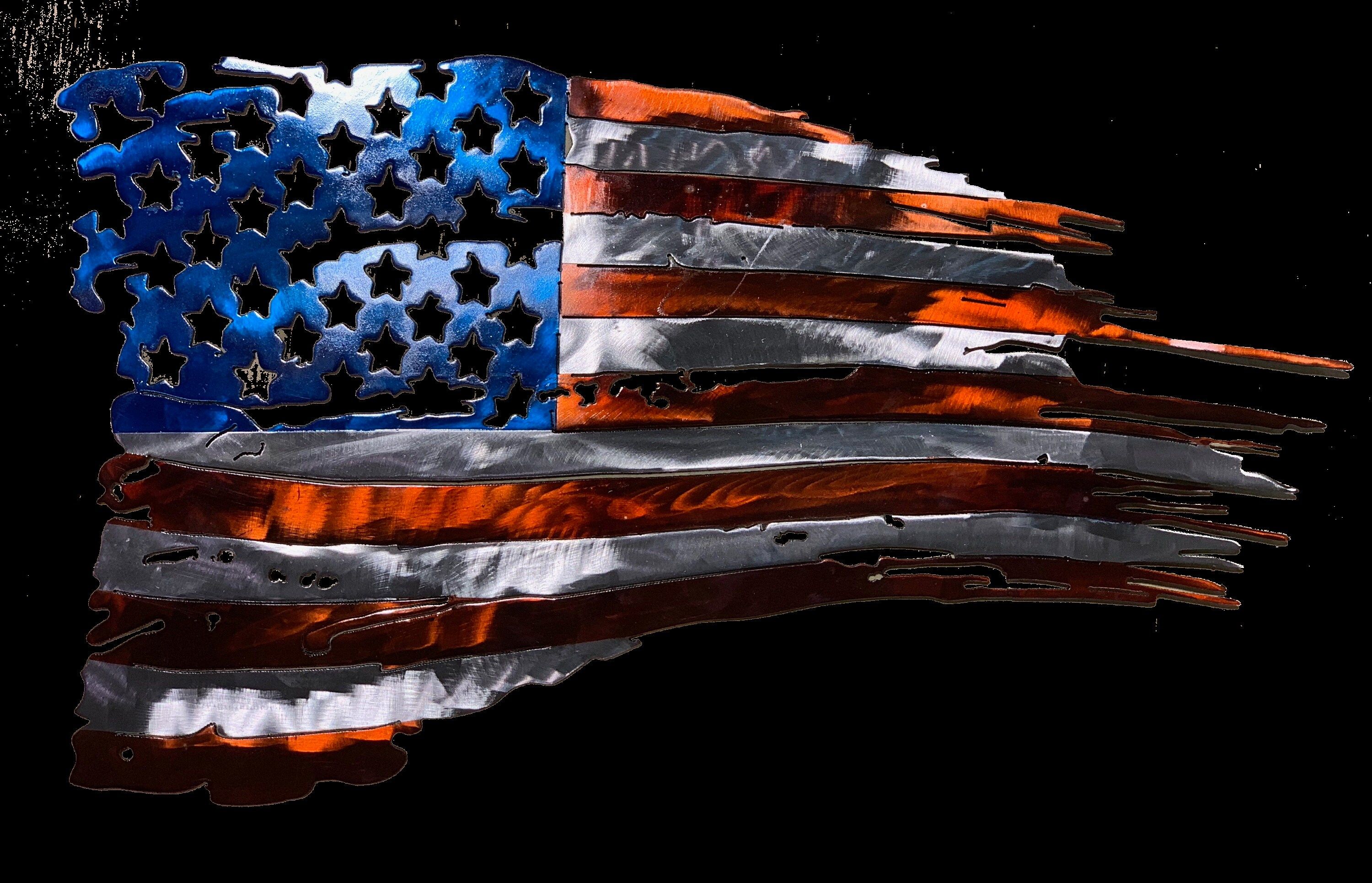 3000x1931 Tattered American Flag Custom Metal Wall Art 24