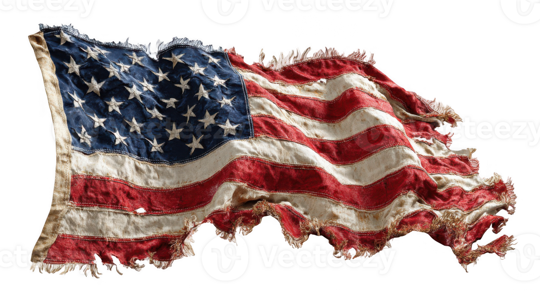 1749x980 Tattered american flag waving on transparent background, symbol of resilience 66950324 PNG