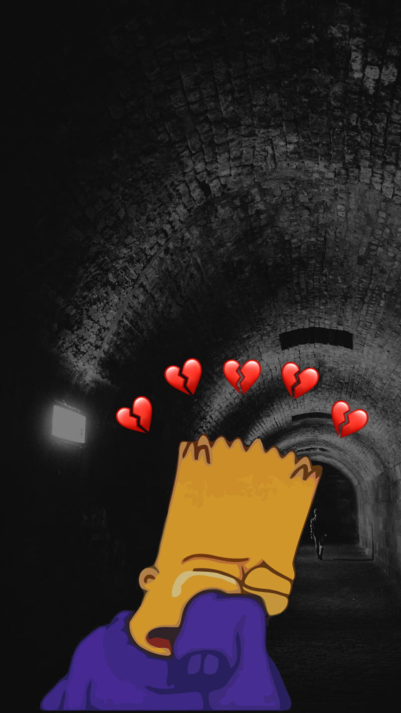 800x1422 Sad Bart, allein, alone, broken, dark, dead, schwarz, simpsons, tunnel, HD phone wallpaper