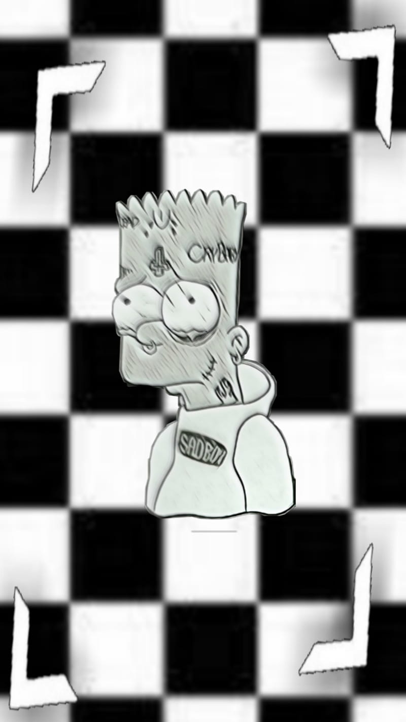 800x1422 Sad bart, bart simpson, black, checker, sad cartoon, simpsons, white, HD phone wallpaper