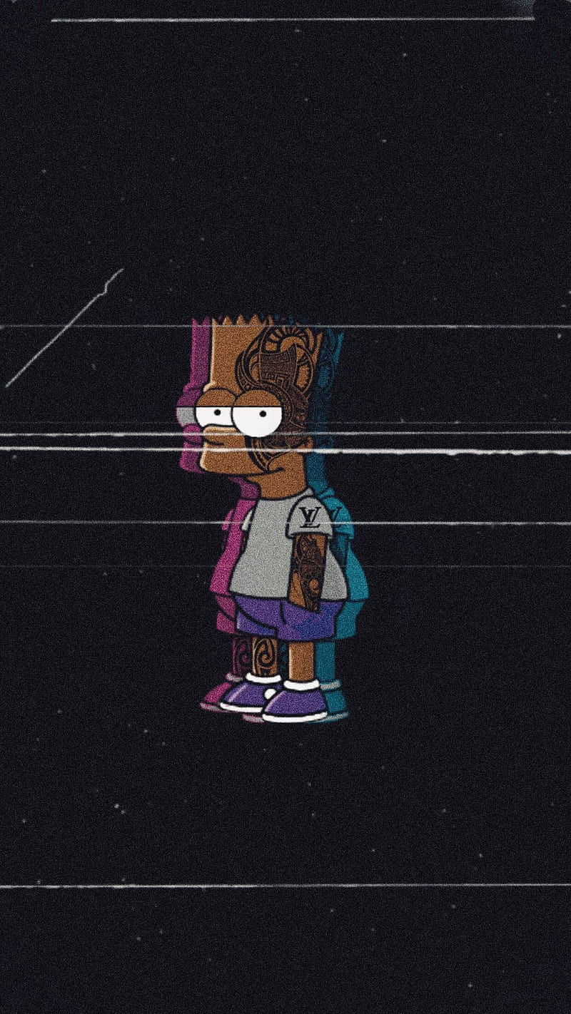 800x1422 Bart Tats Simpson, 3D, black, blue, dark, pink, retro, simpsons, tattoo, vintage, HD phone wallpaper