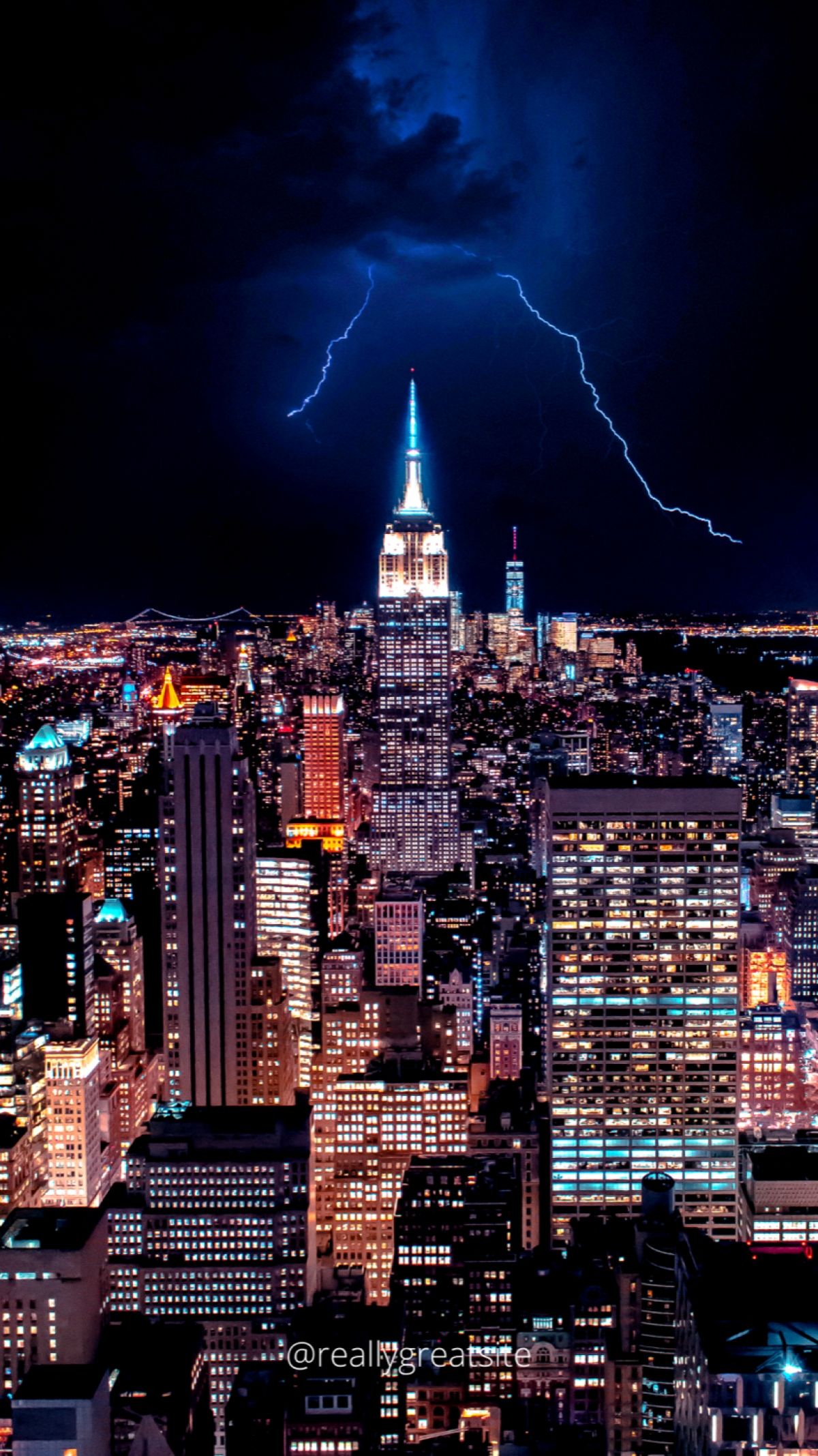 1200x2135 New York City Skyline America USA With Lightning At Night