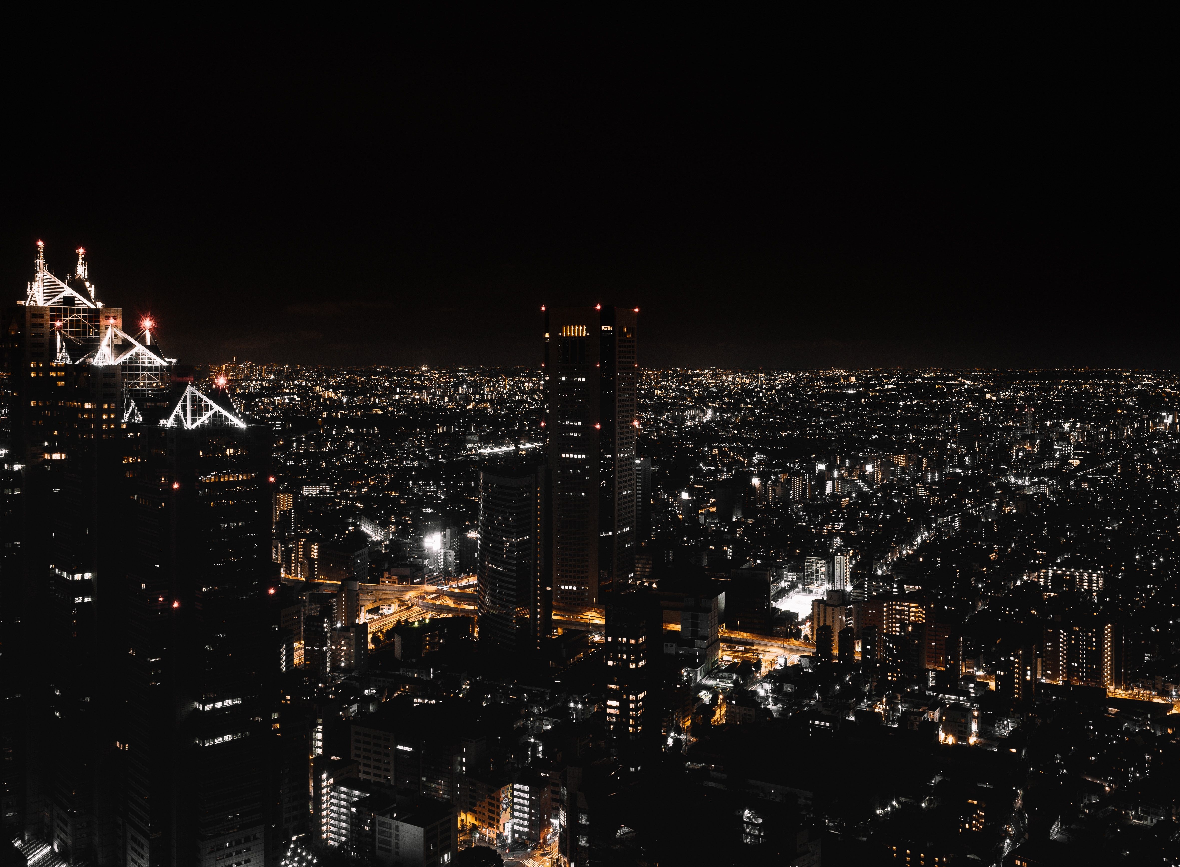 4723x3469 Wallpaper City Skyline During Night Time, Background Free Image