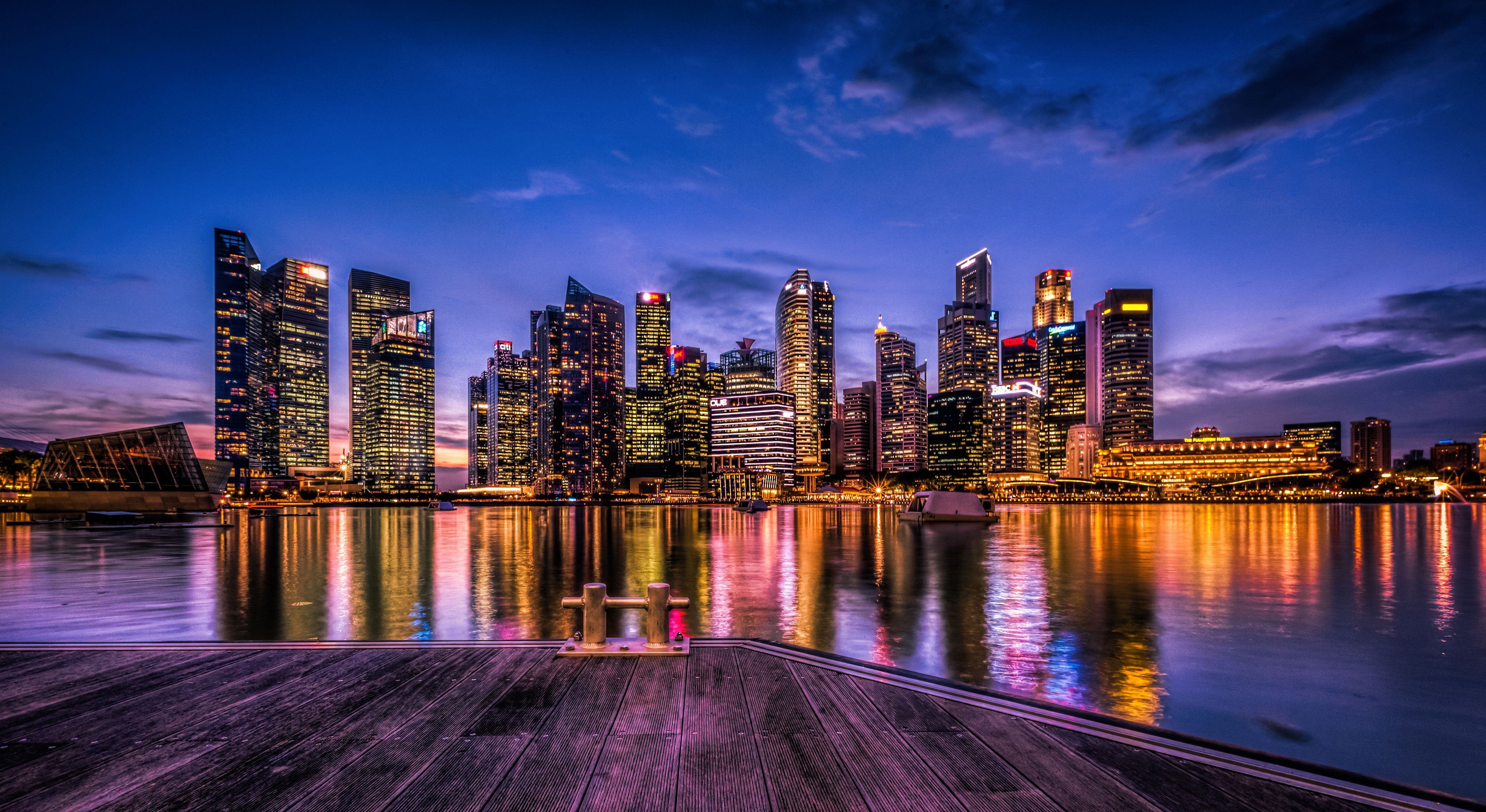 4500x2460 Wallpaper City Skyline Across Body of Water During Night Time, Background Free Image