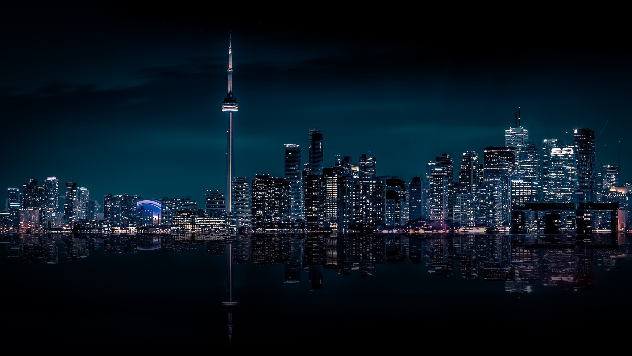 2048x1152 Wallpaper city, Canada, skyline, night, Ontario, Toronto, cityscape for mobile and desktop, section город, resolution 2048x1152