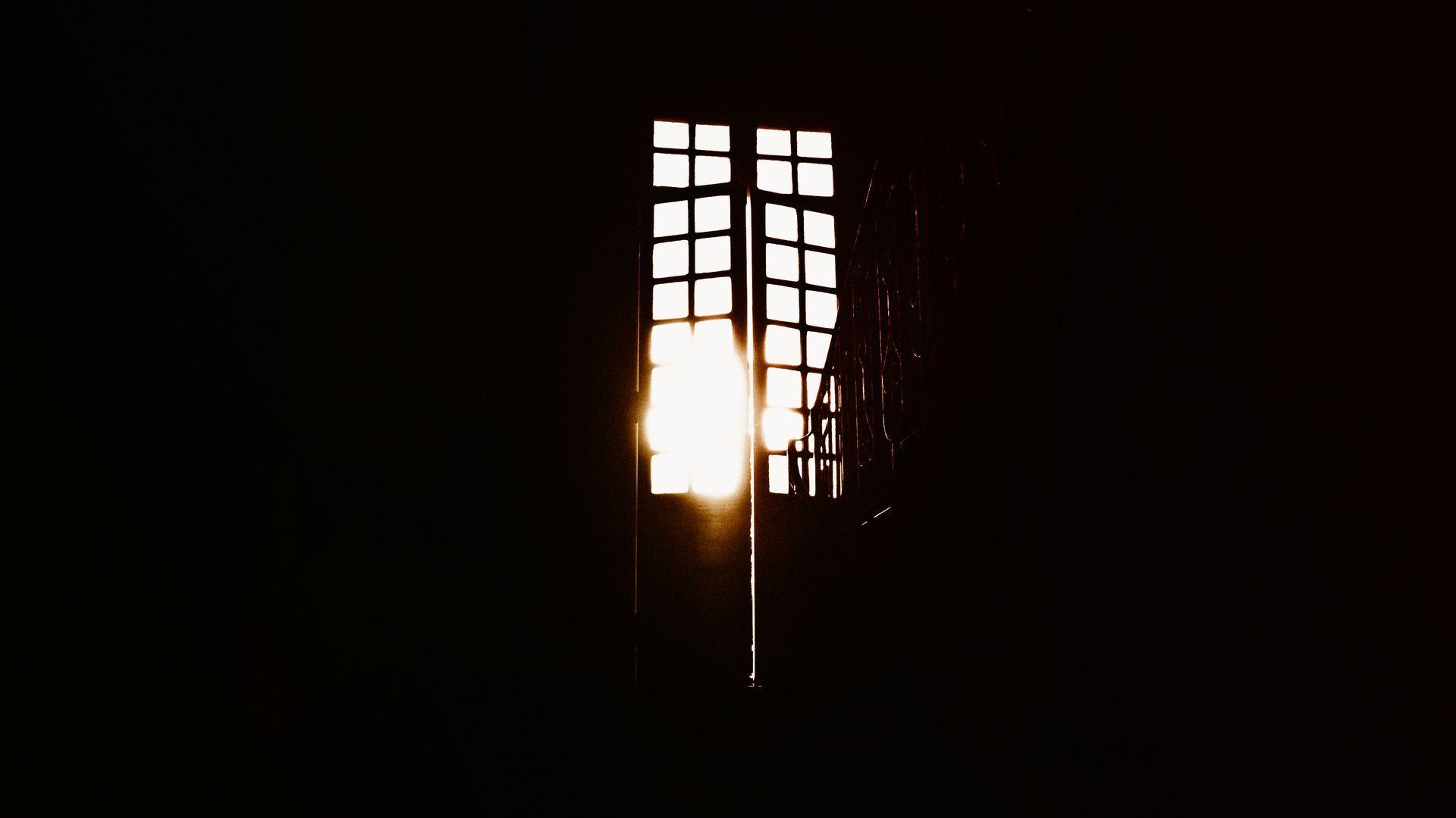 1920x1080 Download wallpaper 1920x1080 door, dark, room, sunlight, railing