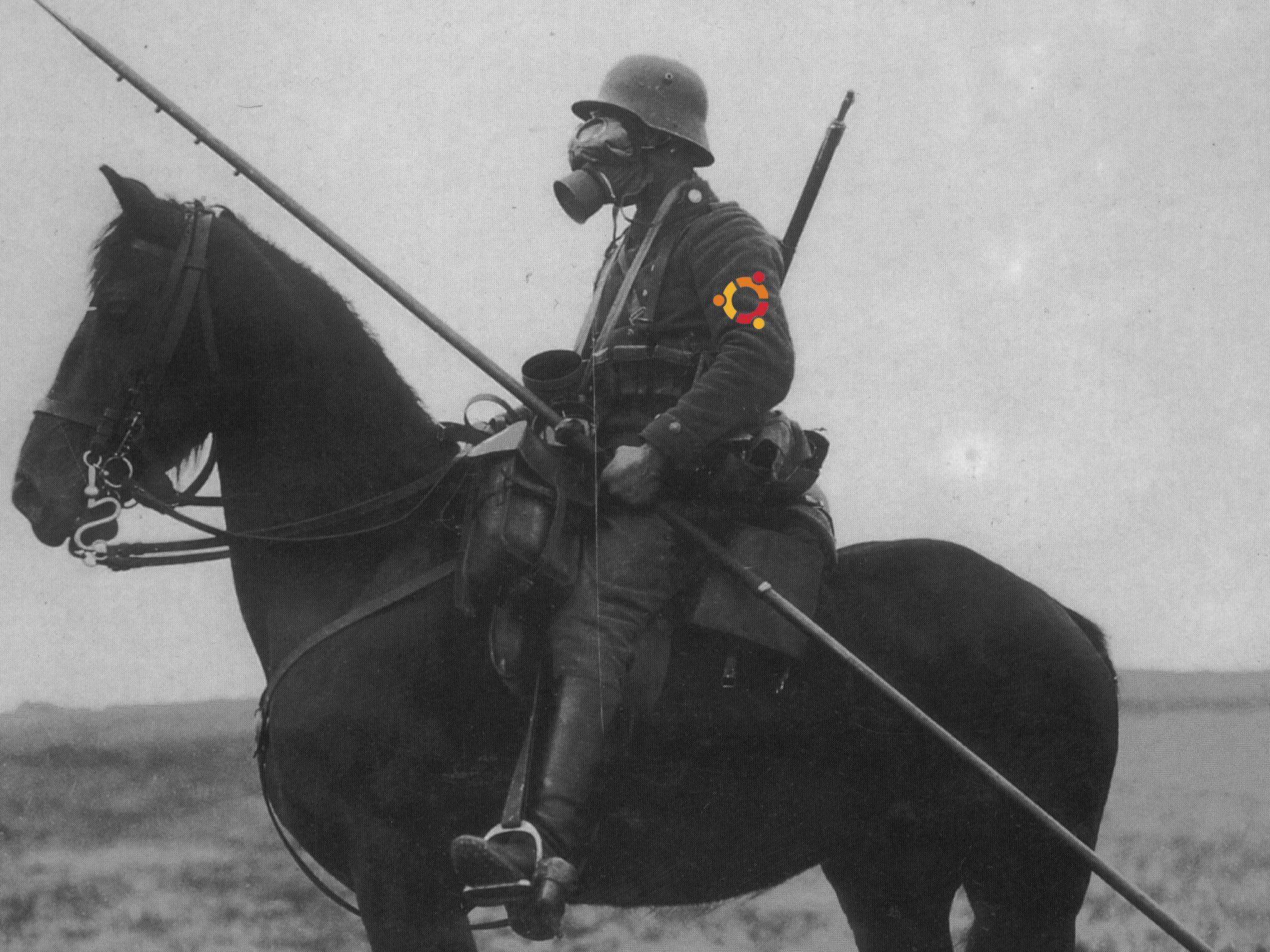 2048x1536 soldiers, Linux, Ubuntu, gas masks, horses Wallpaper