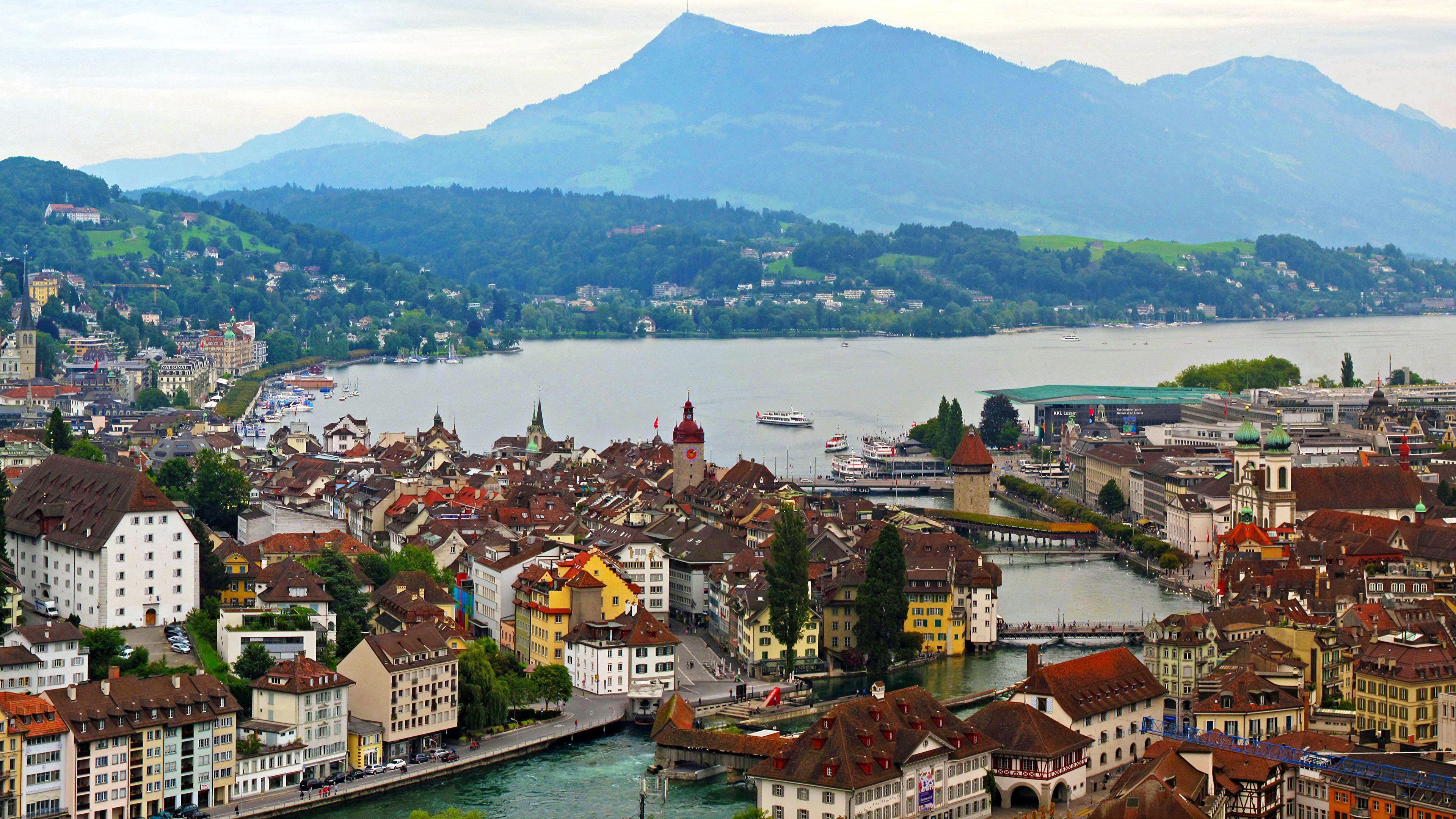 3840x2160 Wallpaper Switzerland Luzern Mountains Lake Cities 3840x2160