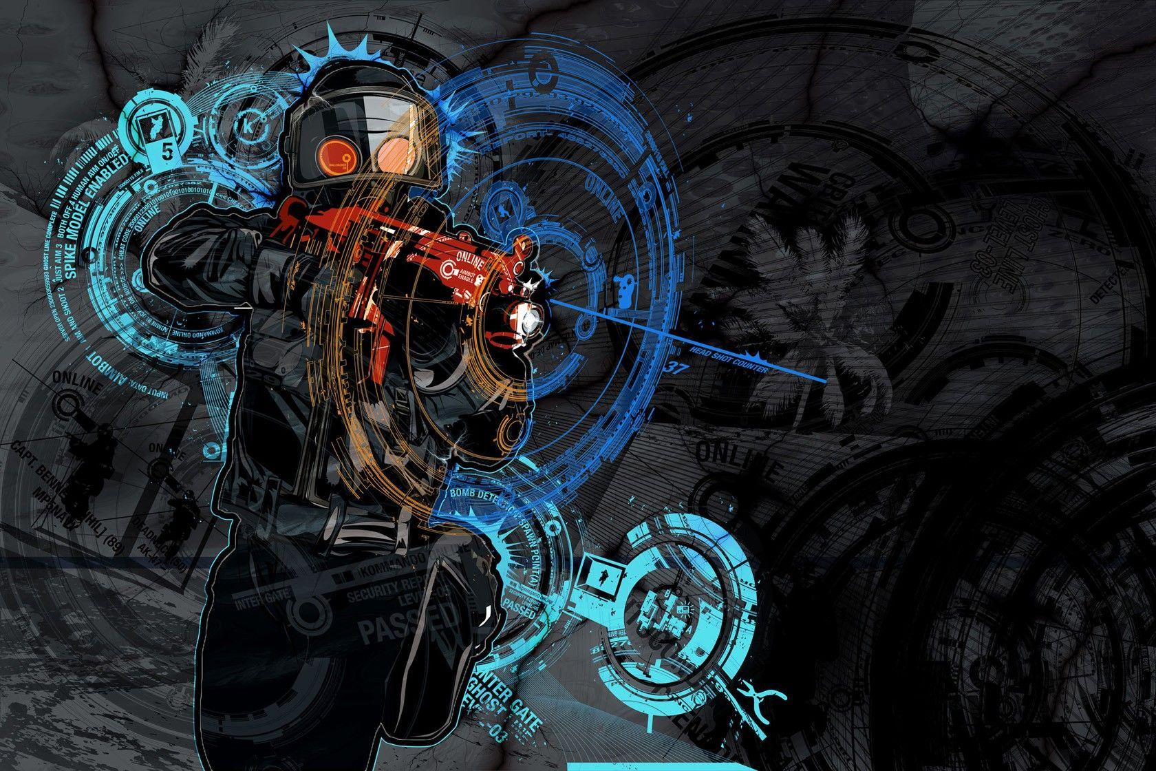 1680x1120 Warrior soldier tech weapons assault rifles guns gas mask graphic