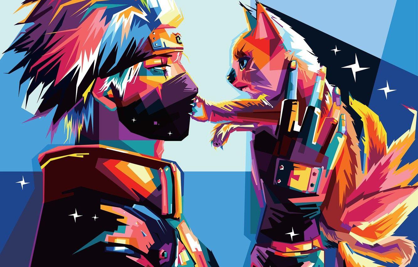 1332x850 Wallpaper abstraction, Naruto, Naruto, Fox, Kakashi Hatake, Kurama