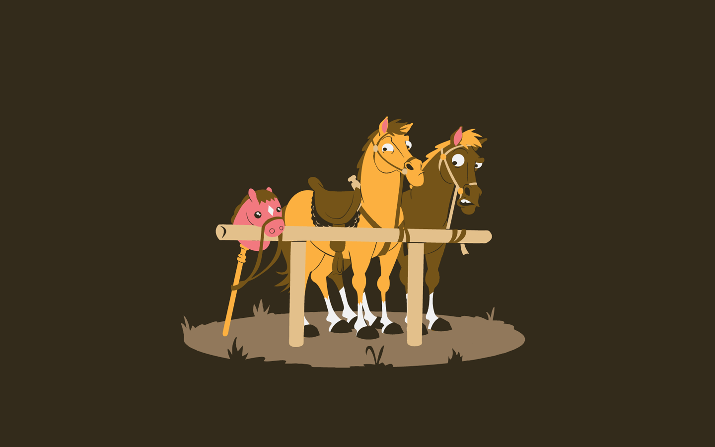 1440x900 minimalistic, funny, horses, post, brown background wallpaper