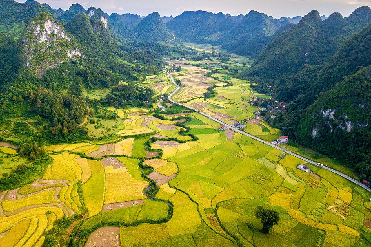 1280x853 Desktop Wallpaper Vietnam Cao Bang Nature Mountains Roads Fields