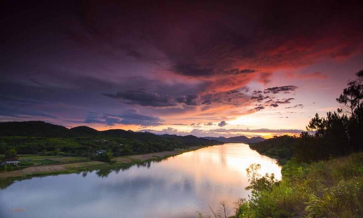 1166x700 Landscape nature sunset river sky clouds Hue Vietnam wallpaper