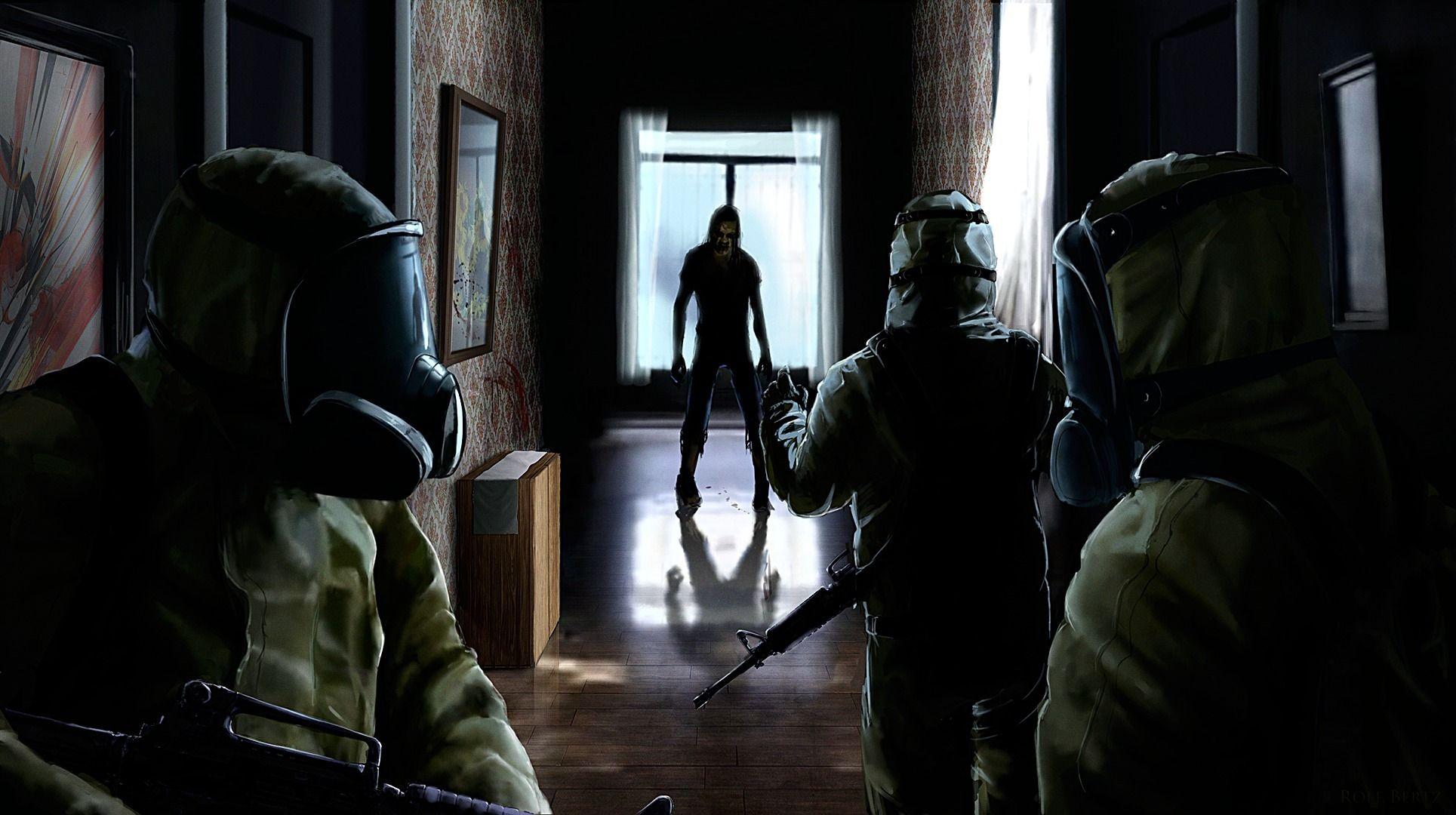 1929x1080 Zombie Gas mask Soldiers Fantasy