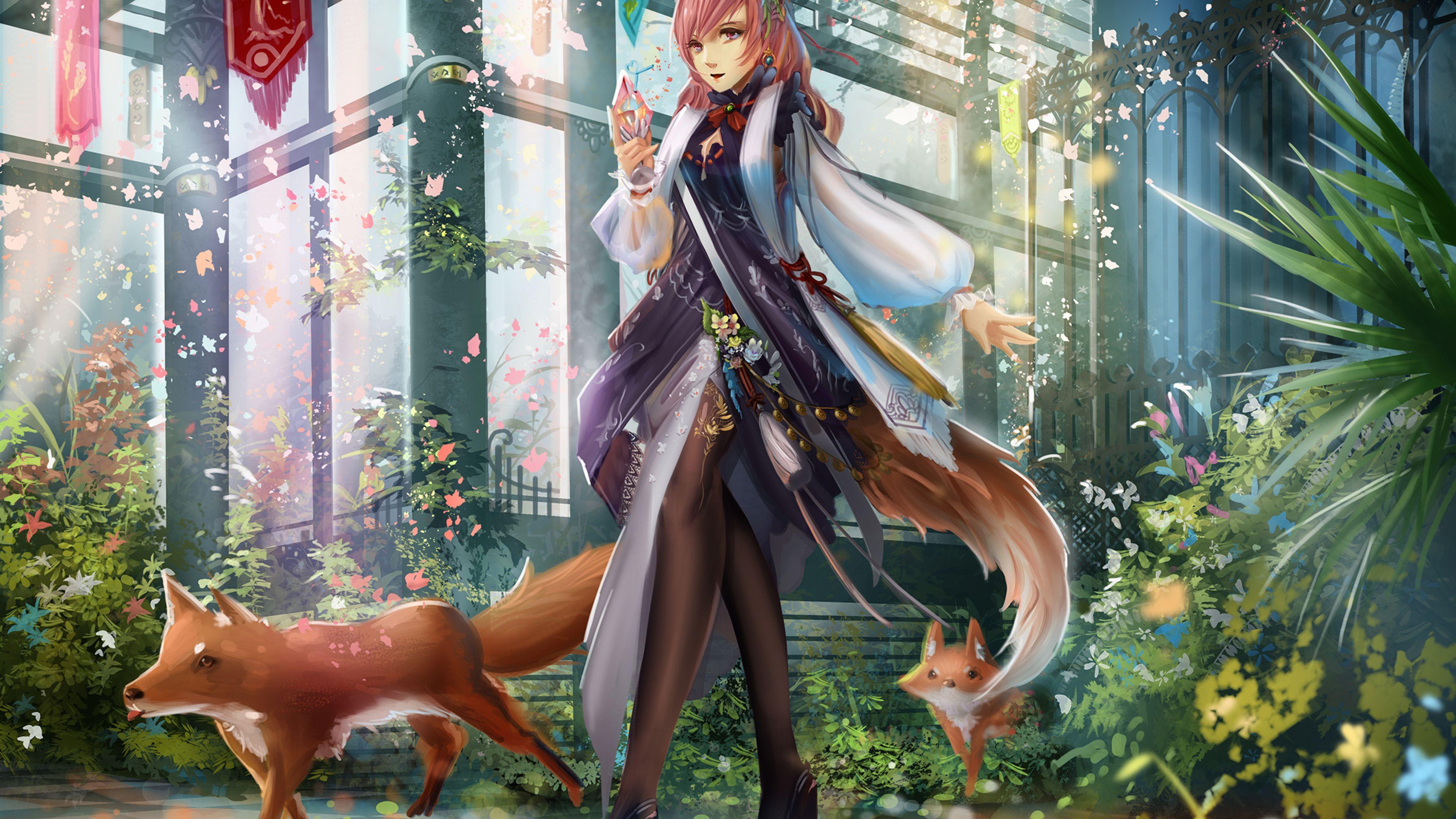 3840x2160 girl, anime, fox 4K Wallpaper, HD Anime 4K Wallpaper