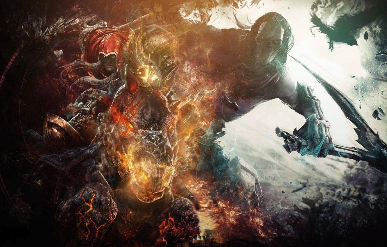 1332x850 Wallpaper death, horse, war, braid, Raven, brothers, riders