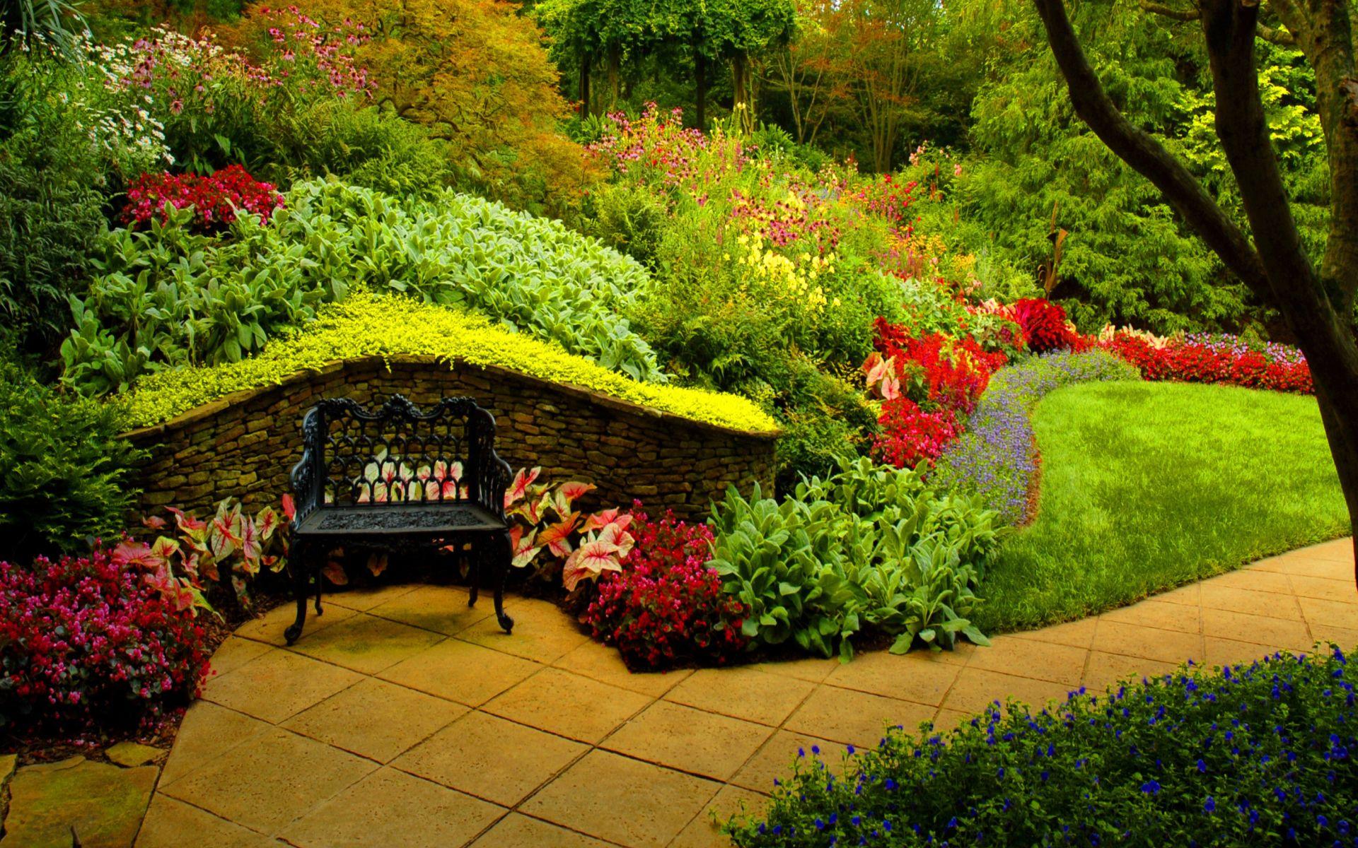 1920x1200 Full HD Image Garden High Quality Widescreen Bench In Spring Park
