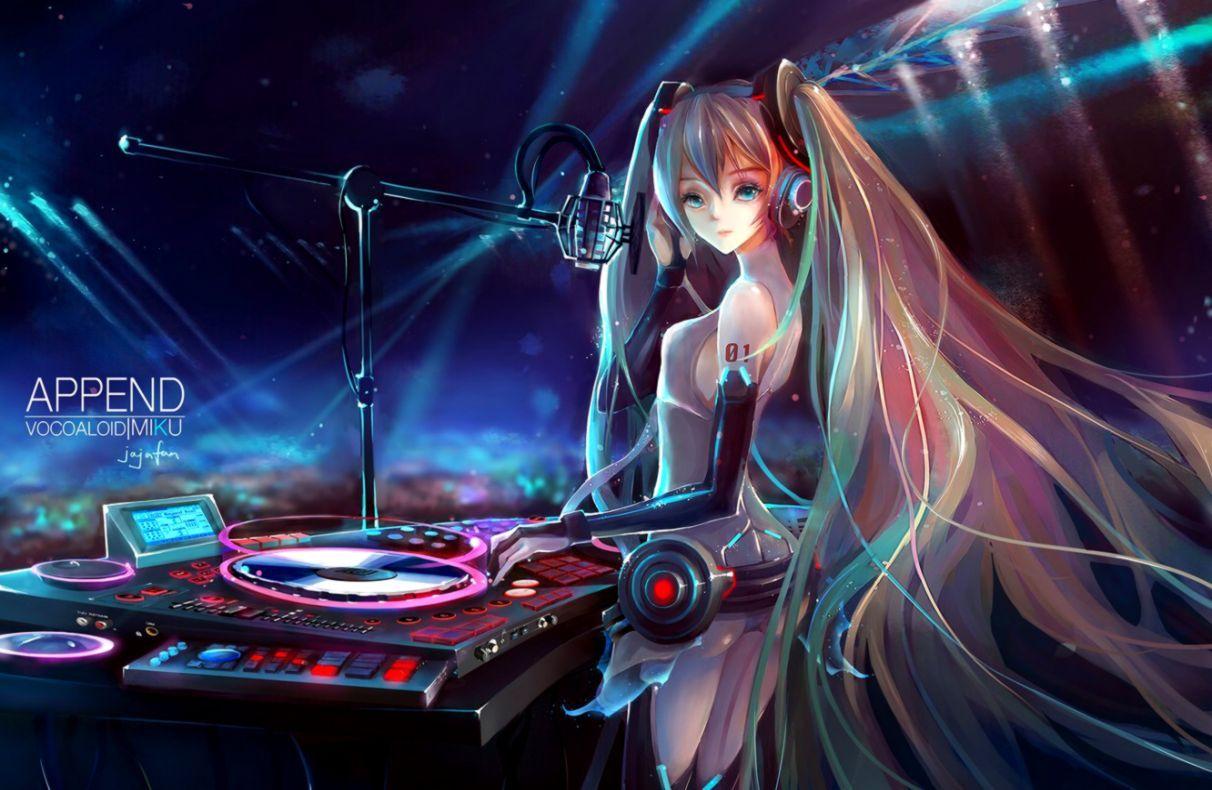 1212x790 Wallpaper Girl Light Anime Headphones Art Microphone Girl