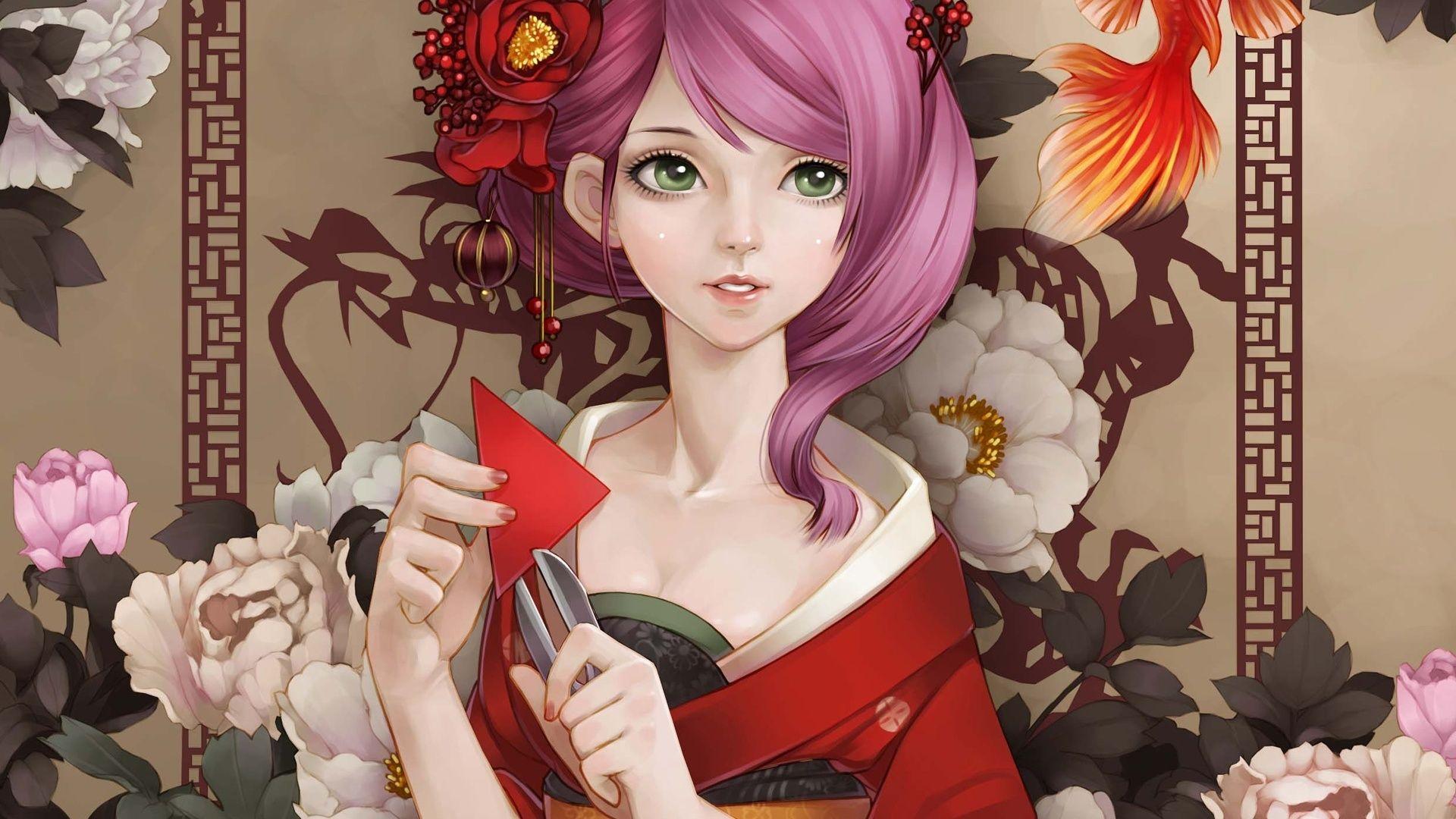 1920x1080 Download Wallpaper 1920x1080 Beautiful kimono Japanese anime girl