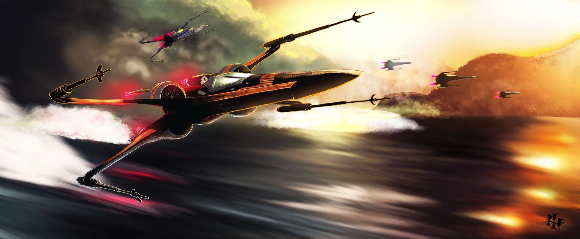 1920x792 Star Wars Poe Dameron X Wing Art