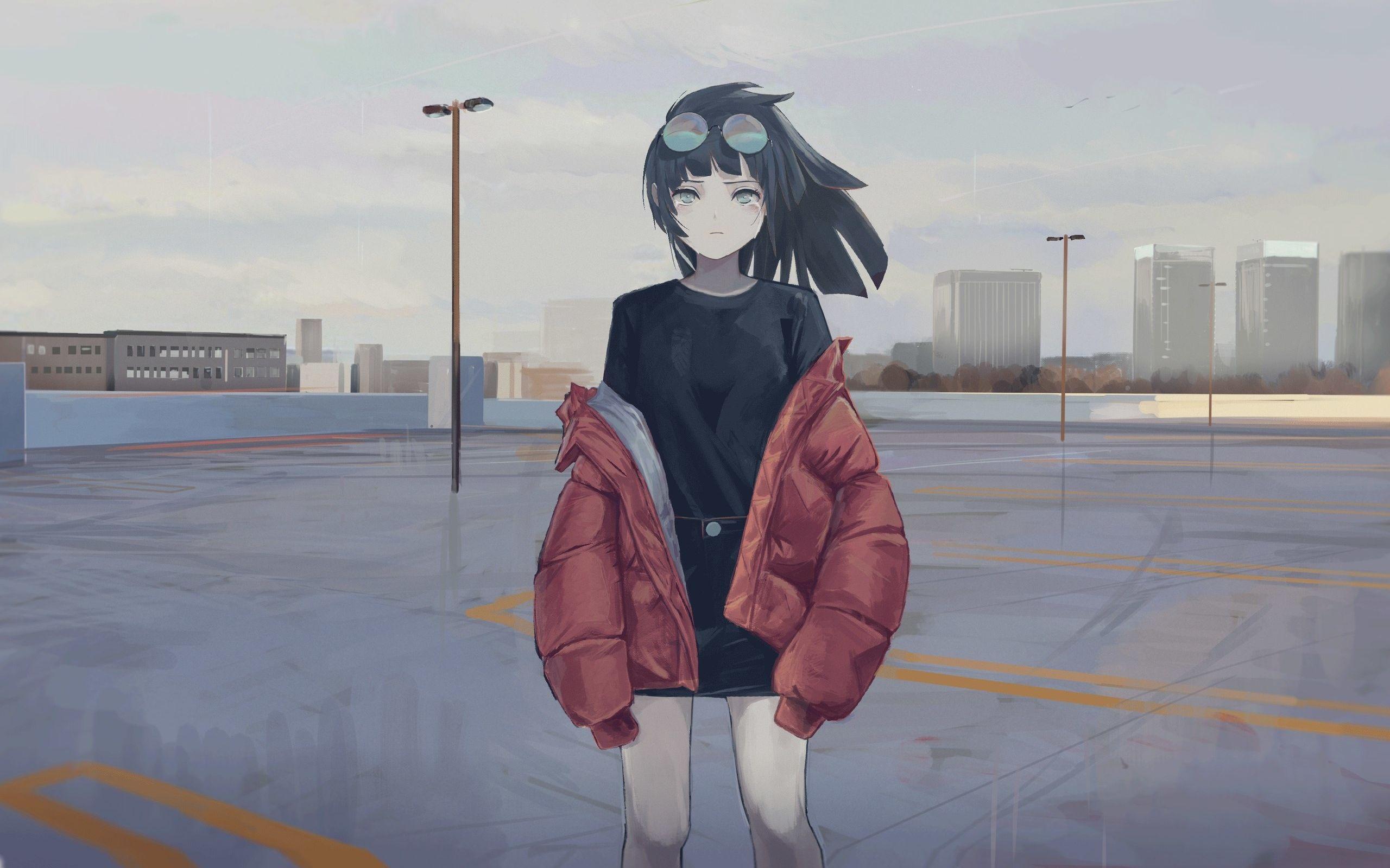 2560x1600 Download 2560x1600 wallpaper anime girl, art, jacket, sunglasses