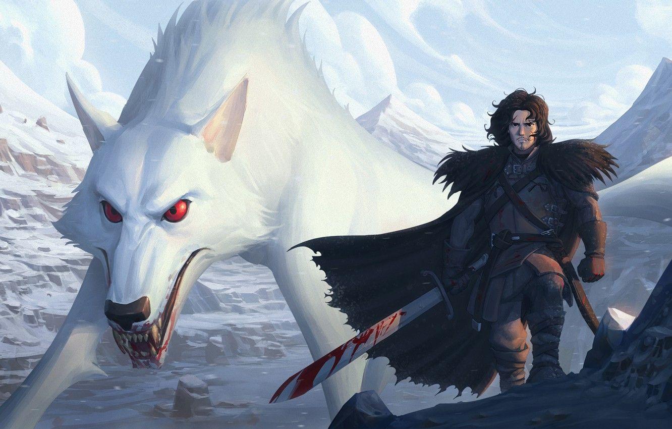 1332x850 Wallpaper blood, sword, Ghost, art, wolf, Game of Thrones, a song of ice and fire, jon snow image for desktop, section фильмы