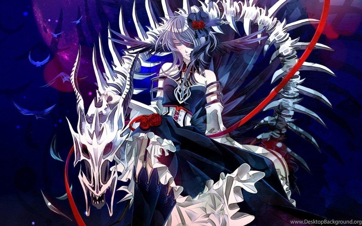 1152x720 Anime Girl And Dragon Skeleton Widescreen Wallpaper Desktop
