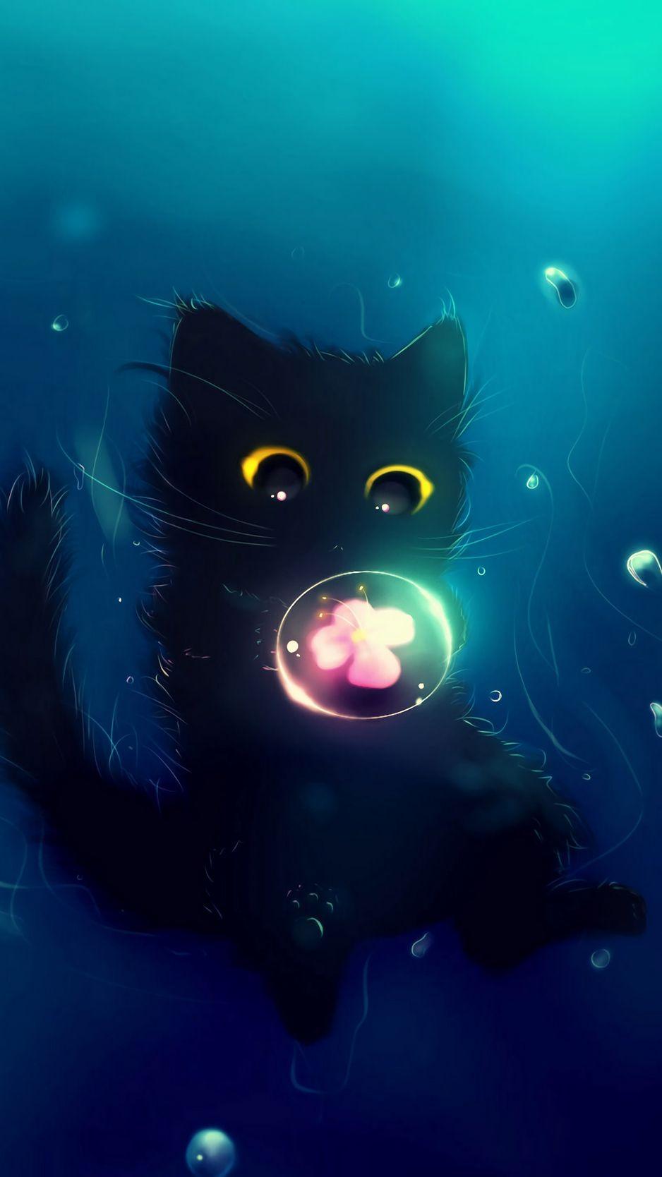 938x1668 Wallpaper Cat, Cute, Ball, Flower, Art Wallpaper iPhone 8