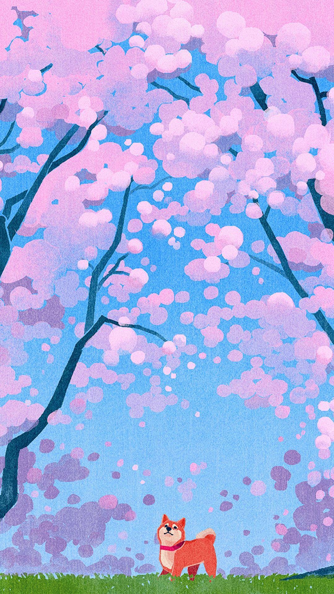 1080x1920 Cute Siba Dog Animal Spring Illustration Art iPhone 8 Wallpaper Free Download