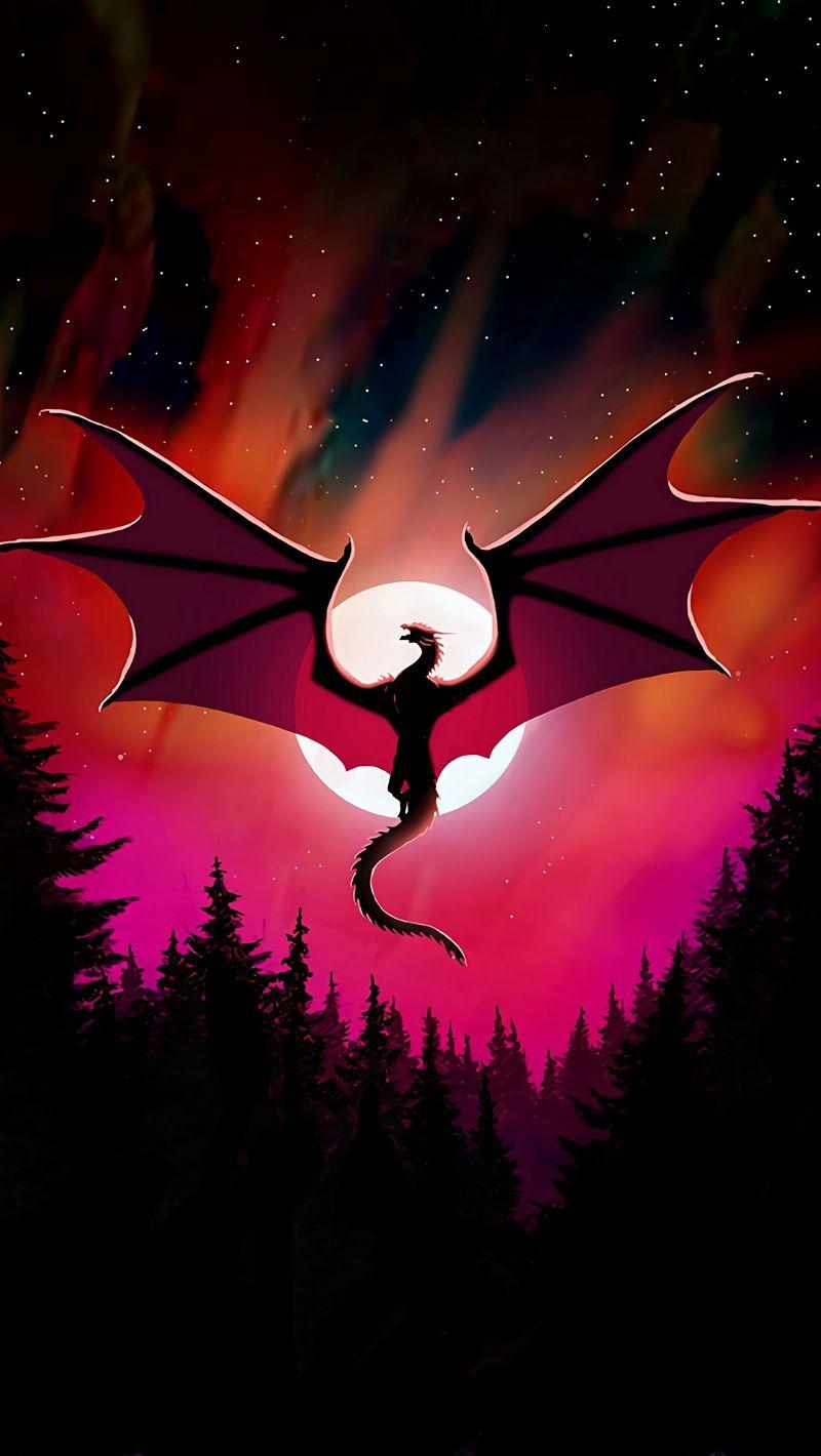 800x1420 Download wallpaper 800x1420 dragon, moon, night, dark, art iphone
