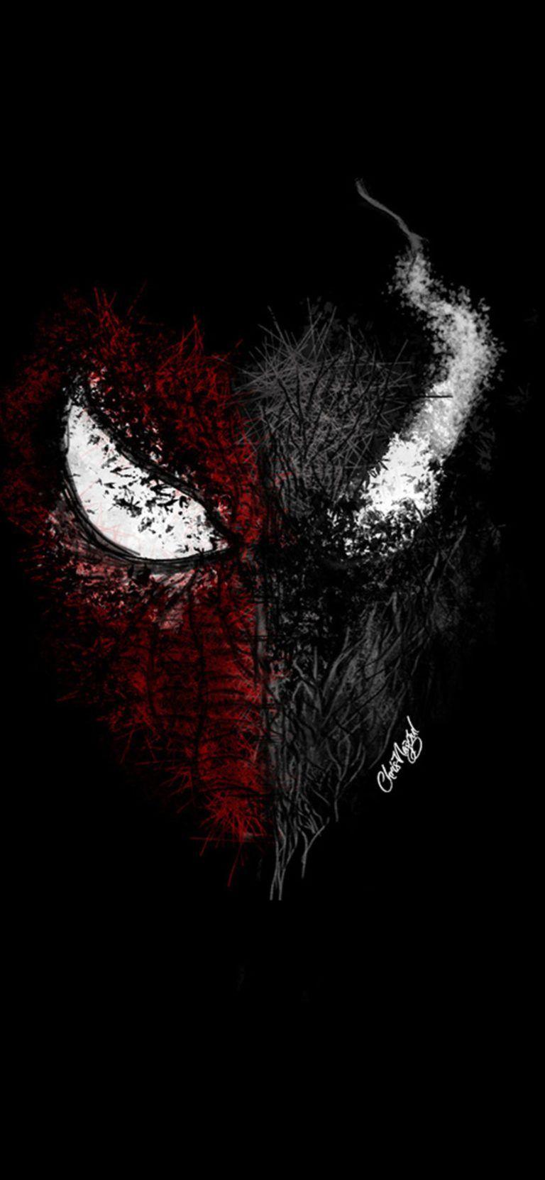 768x1663 Spiderman Venom Digital Artwork iPhone X. Marvel
