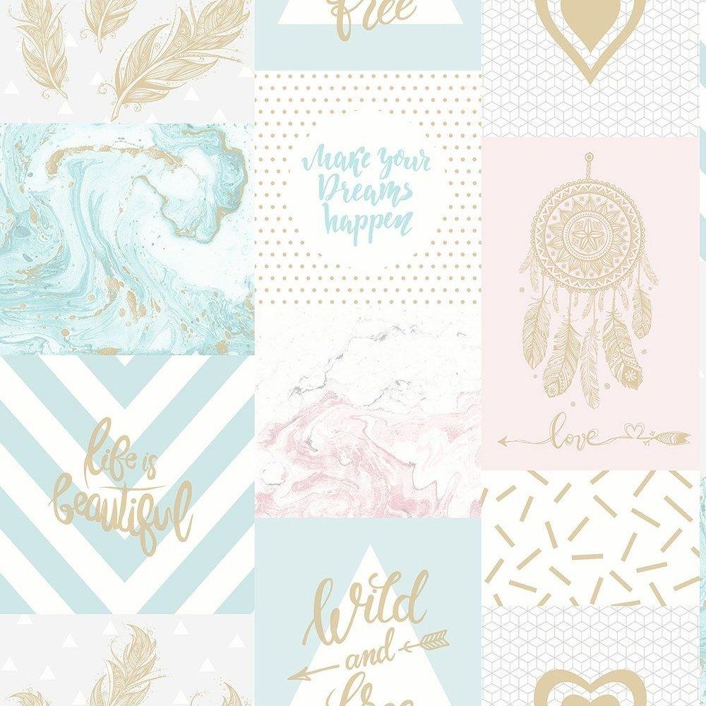 1000x1000 Holden Decor Glasshouse Life is Beautiful Pink Gold Wallpaper