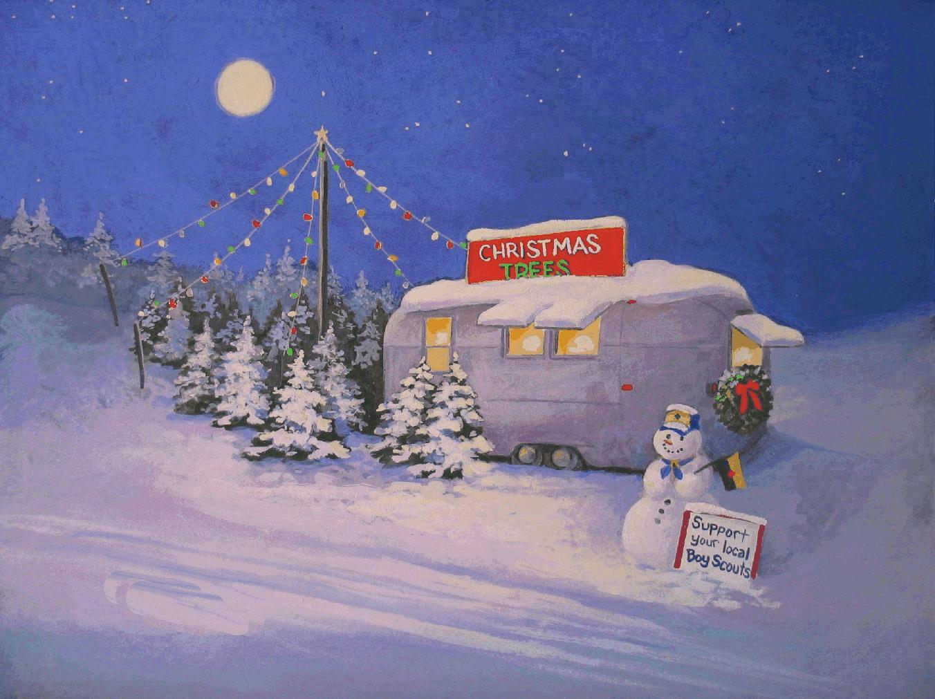 1352x1011 Christmas Camping Wallpaper