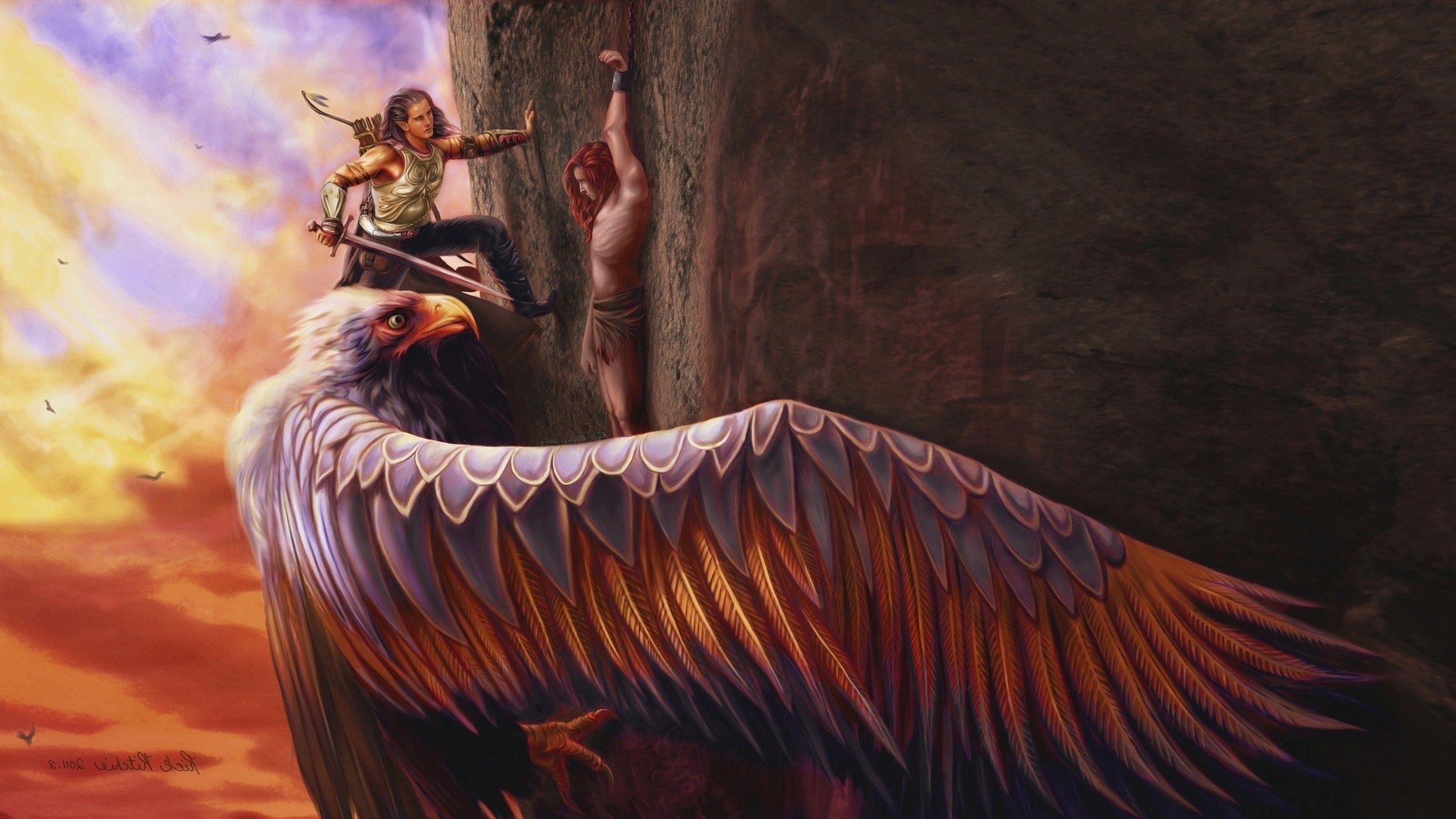2560x1440 mythology eagle fantasy art Wallpaper HD / Desktop and Mobile Background