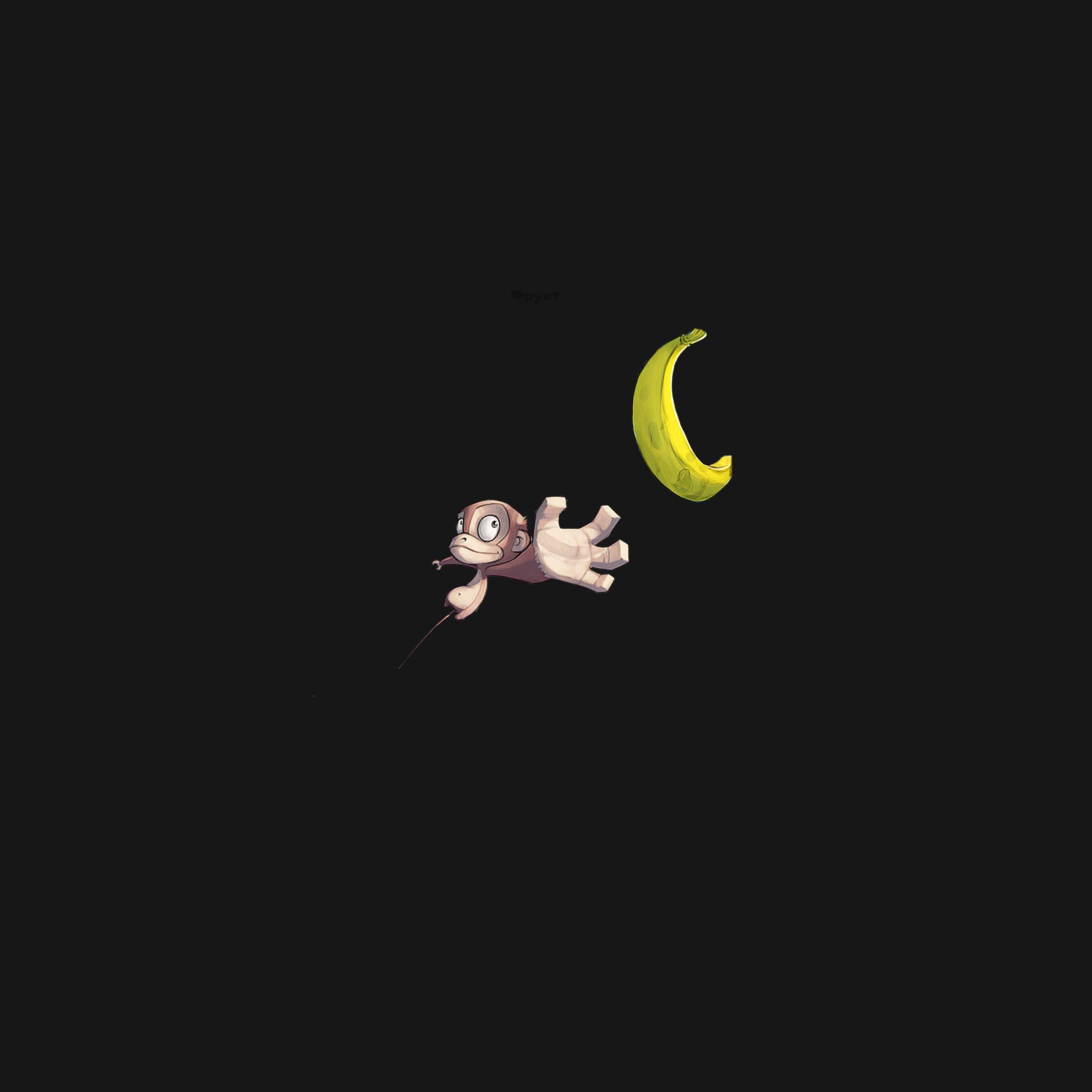 2732x2732 Monkey Banana Love Dark Illust Art Minimal Wallpaper