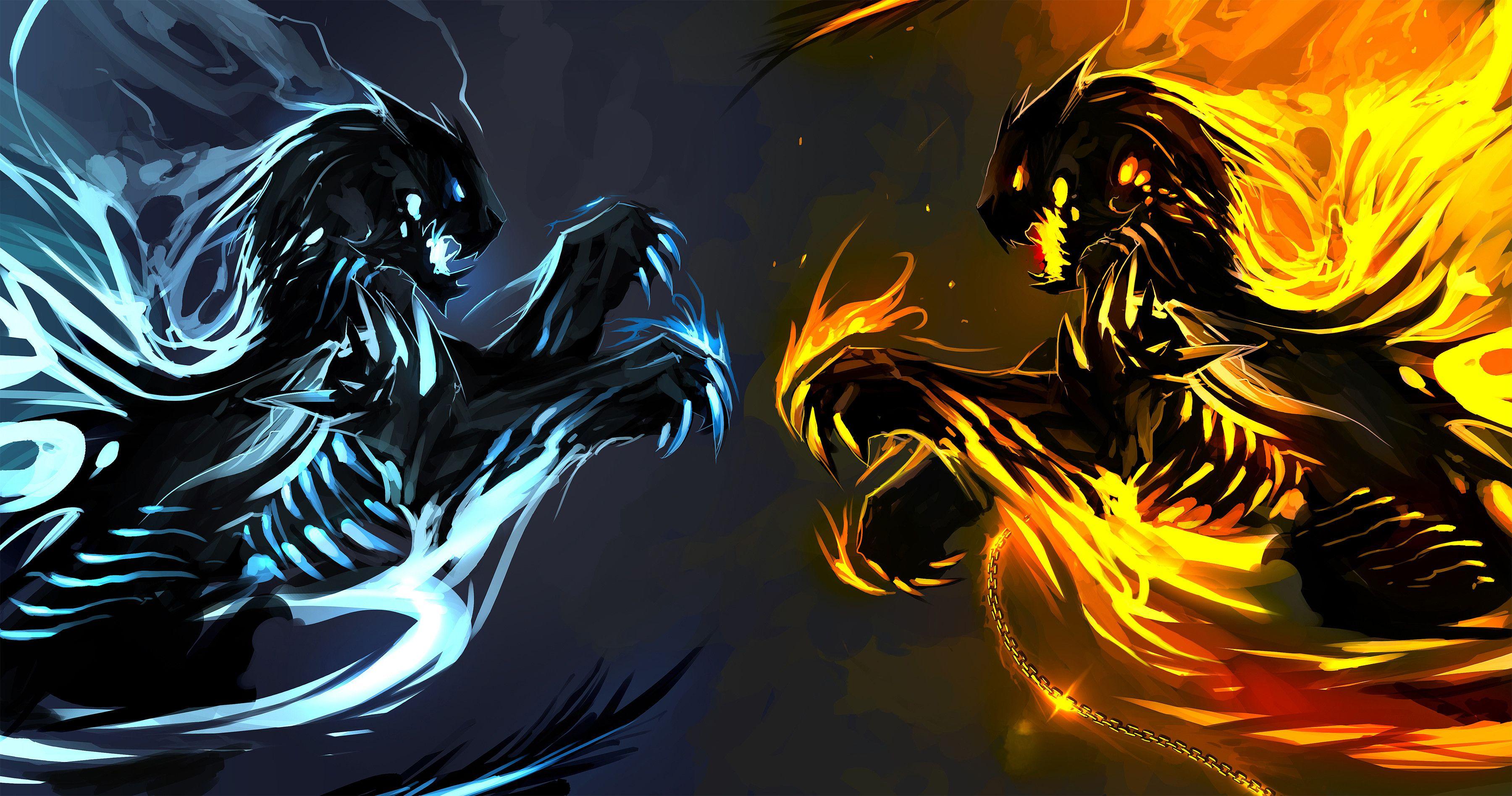 3600x1894 Fire Wolf Wallpaper
