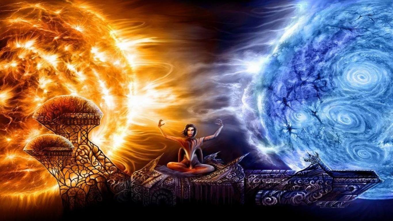 1366x768 Cool Fire And Ice Wolf Wallpaper