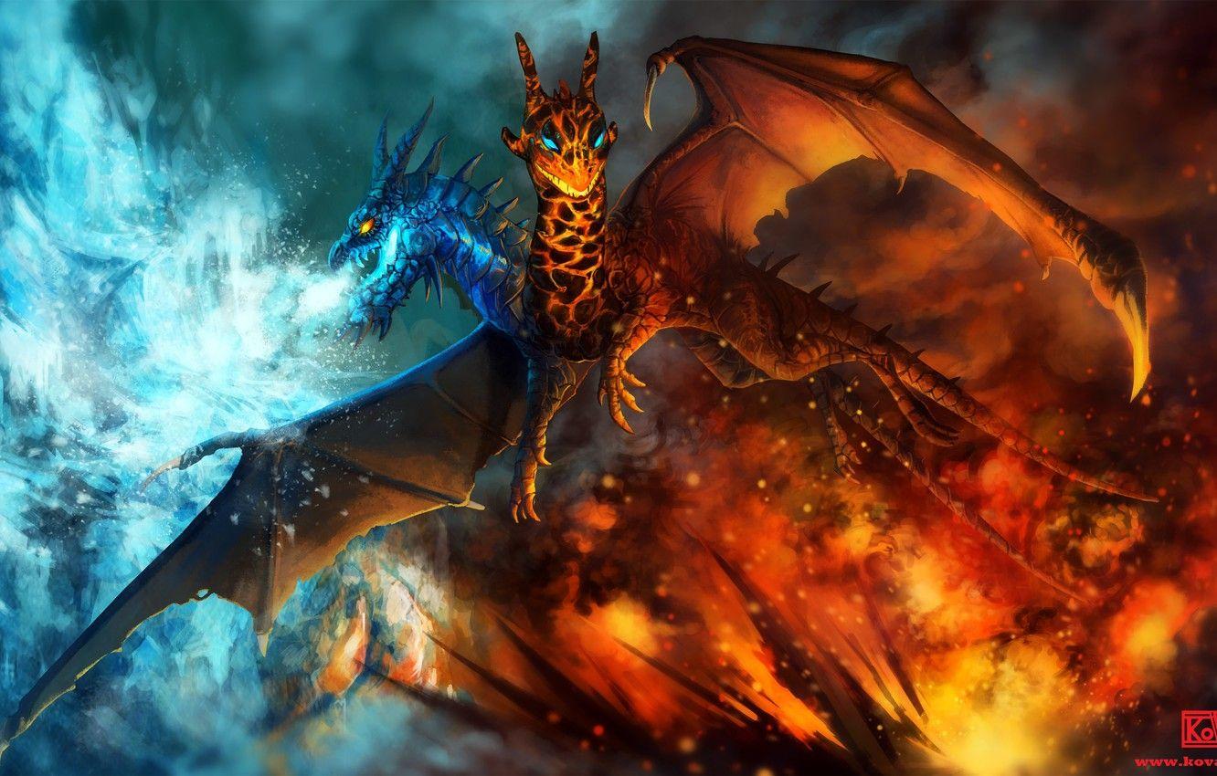 1332x850 Wallpaper fire, dragon, ice, art, Dota Jakiro, Twin Head Dragon