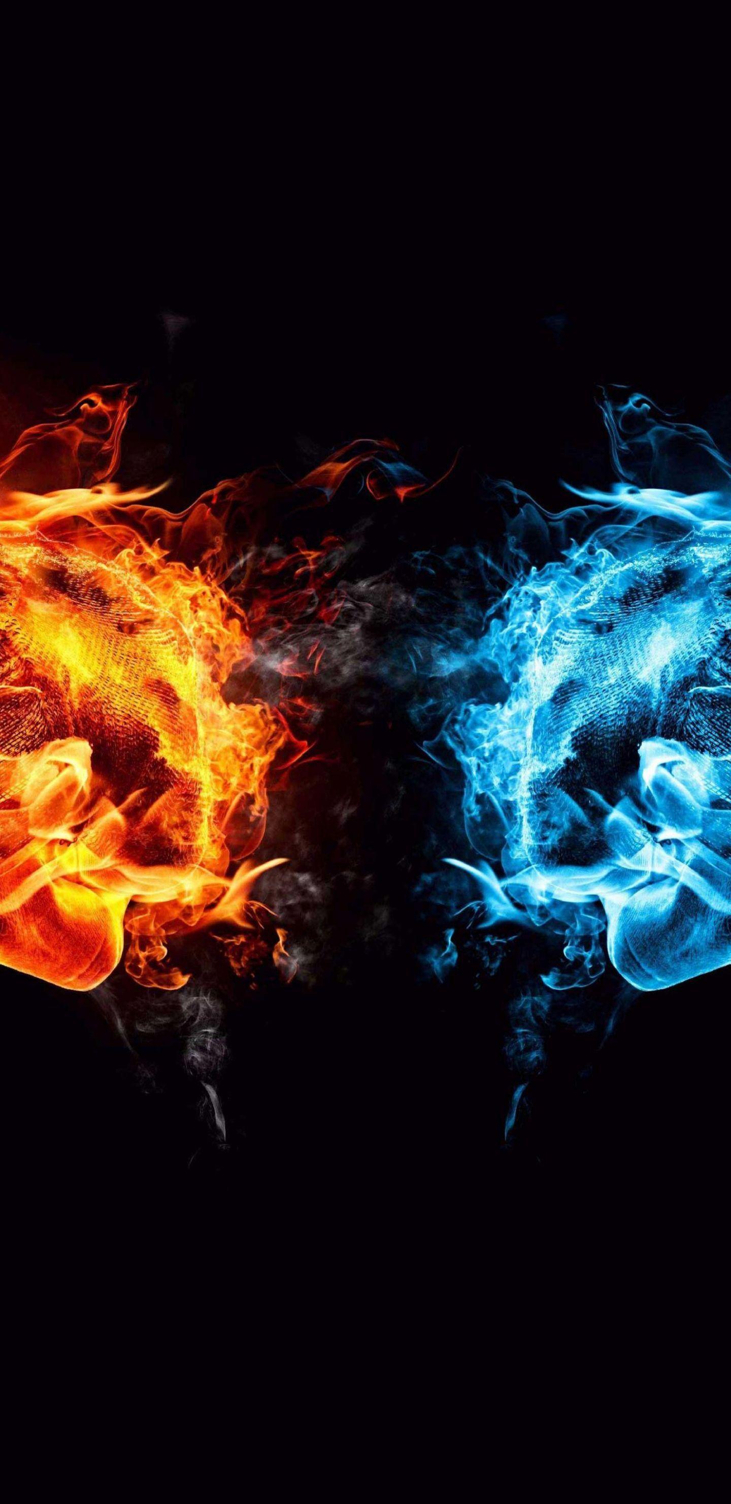 1440x2960 Fire and Ice 3D Desktop HD Wallpaper