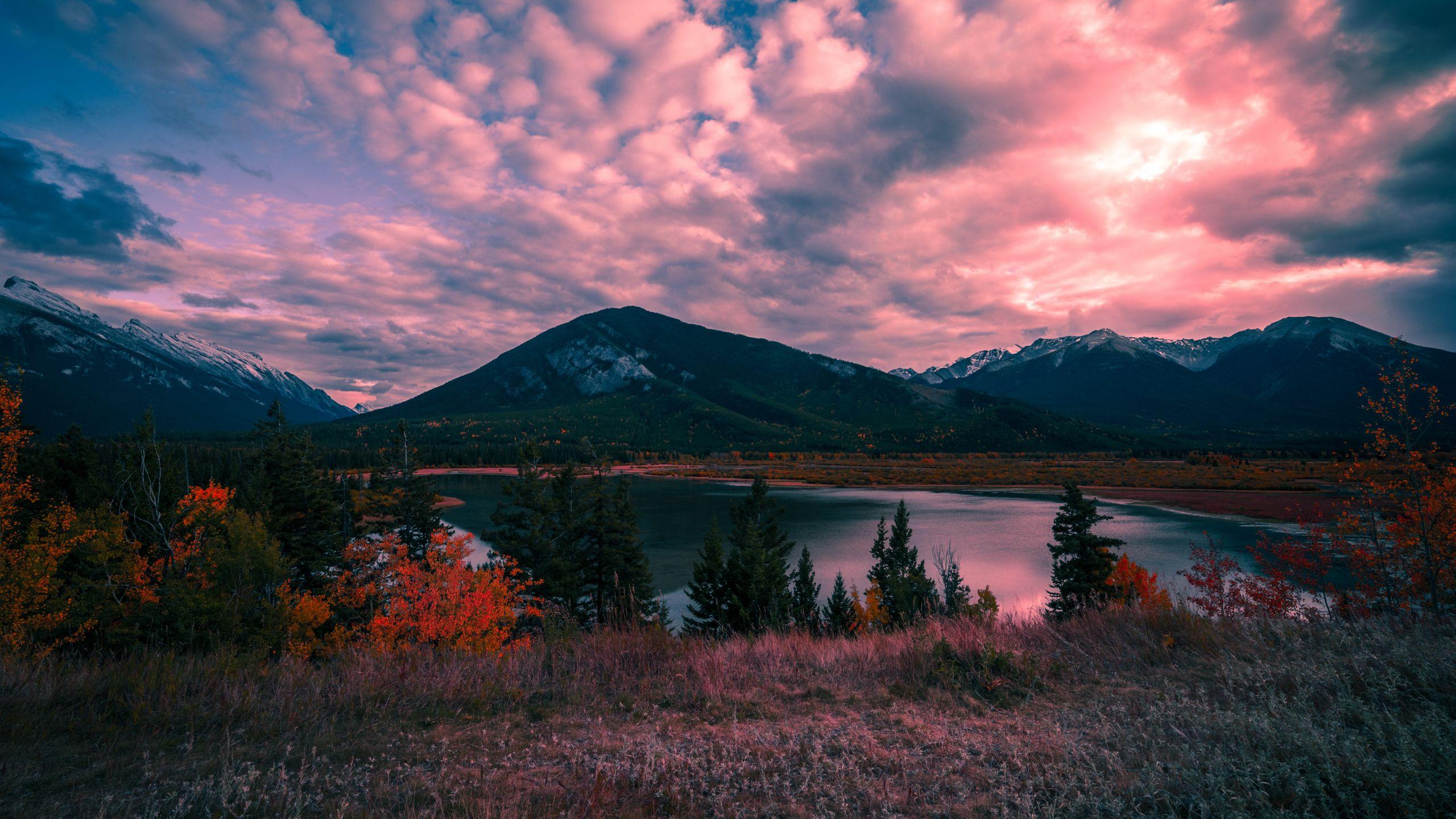 2560x1440 mountains, lake, sunset desktop PC and Mac wallpaper