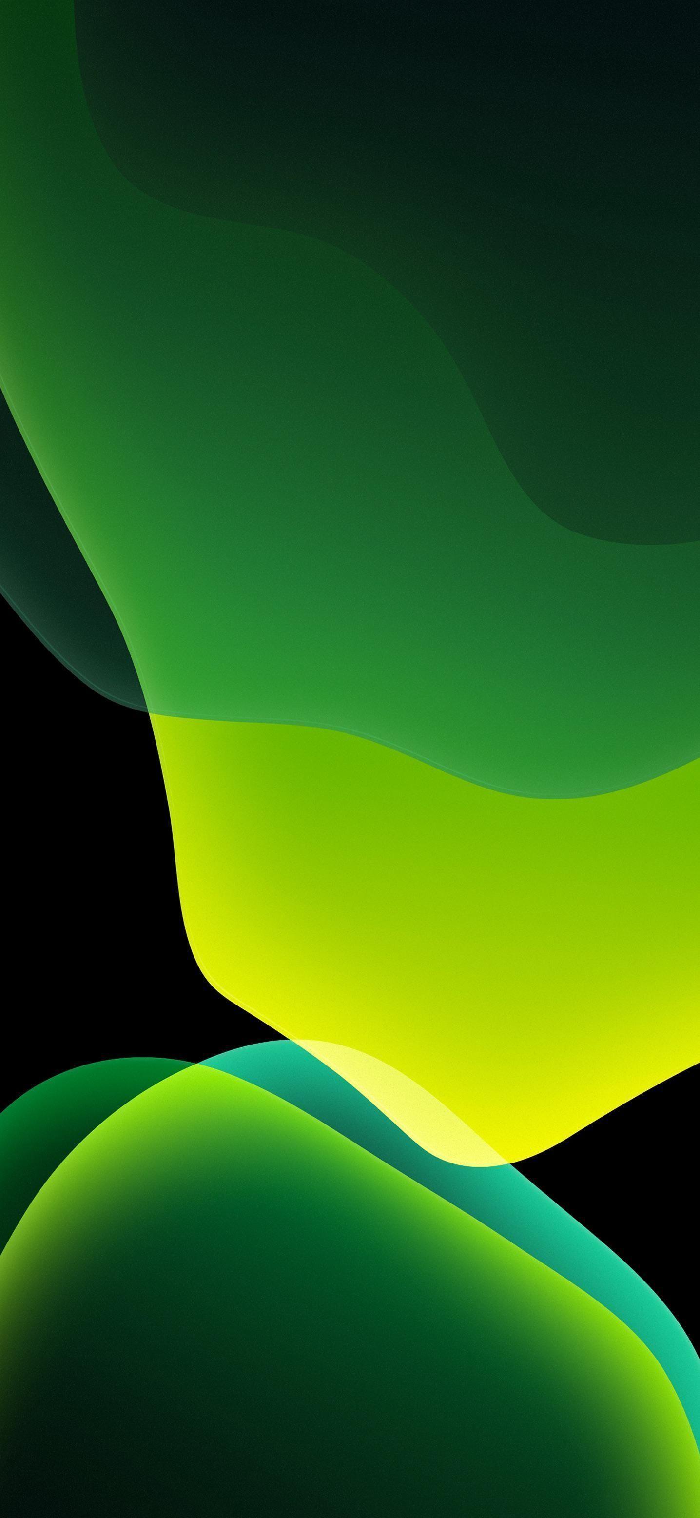 1436x3113 Green iOS 13 Dark mode wallpaper. iPhone